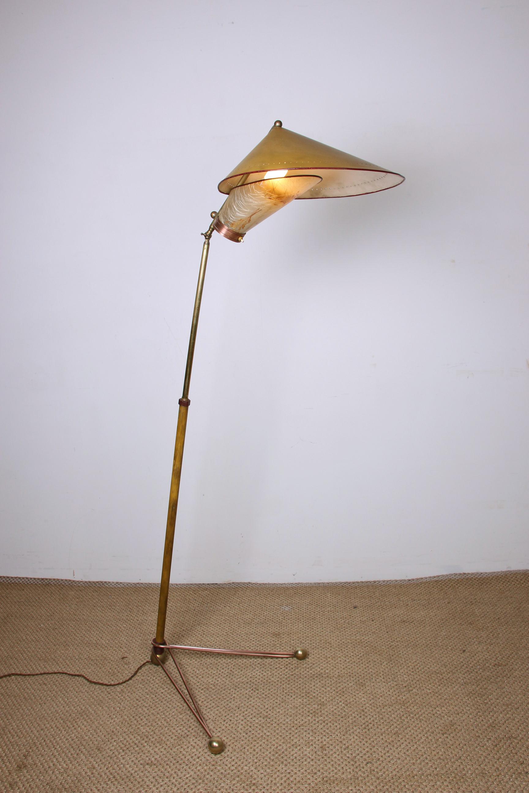 Italian Brass Floor Lamp Was Conical Adjustable in Inclination and Height Stilno 13
