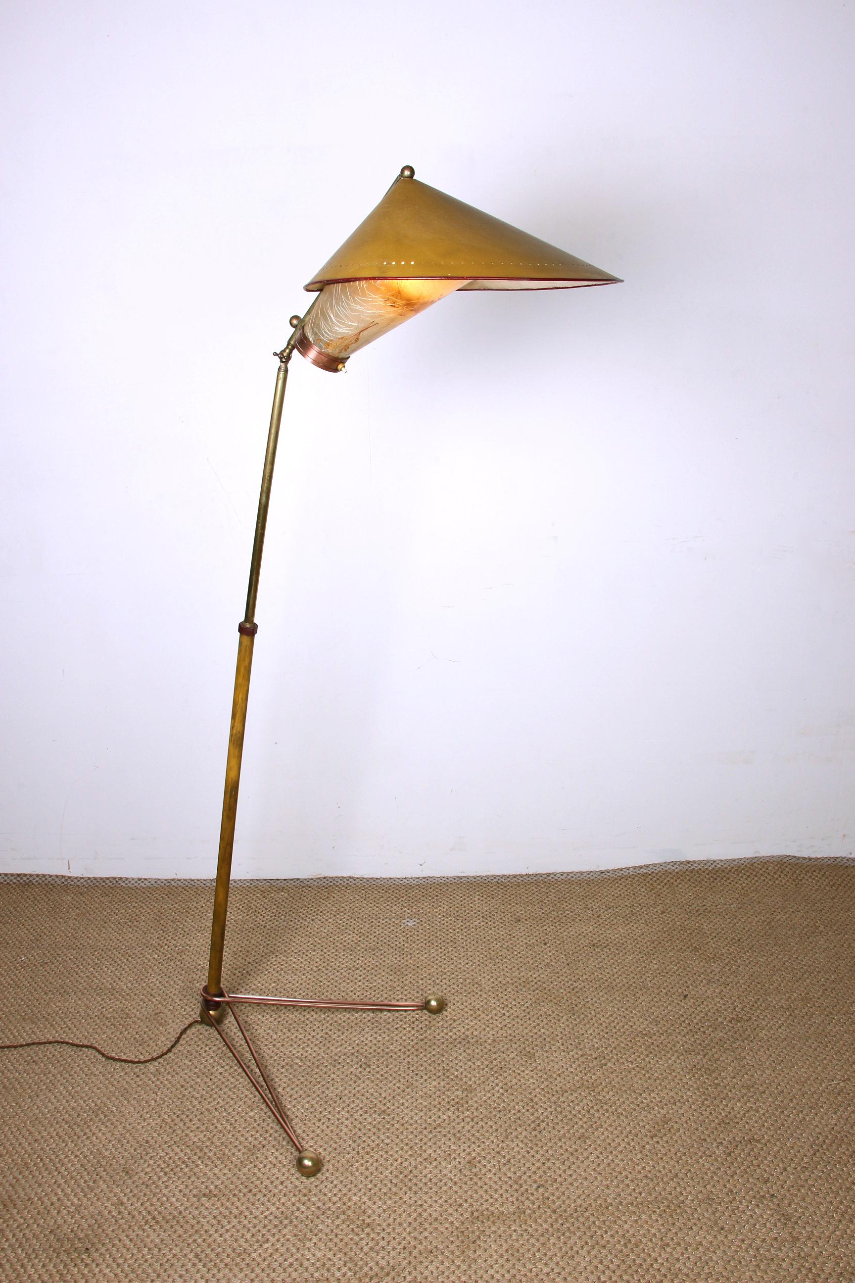 Italian Brass Floor Lamp Was Conical Adjustable in Inclination and Height Stilno 14