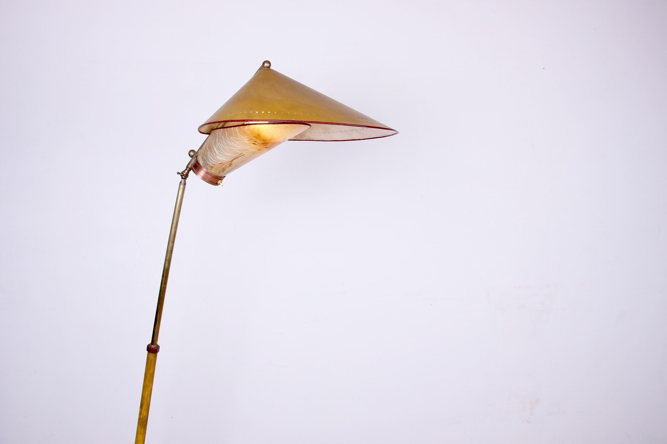 Italian Brass Floor Lamp Was Conical Adjustable in Inclination and Height Stilno 15