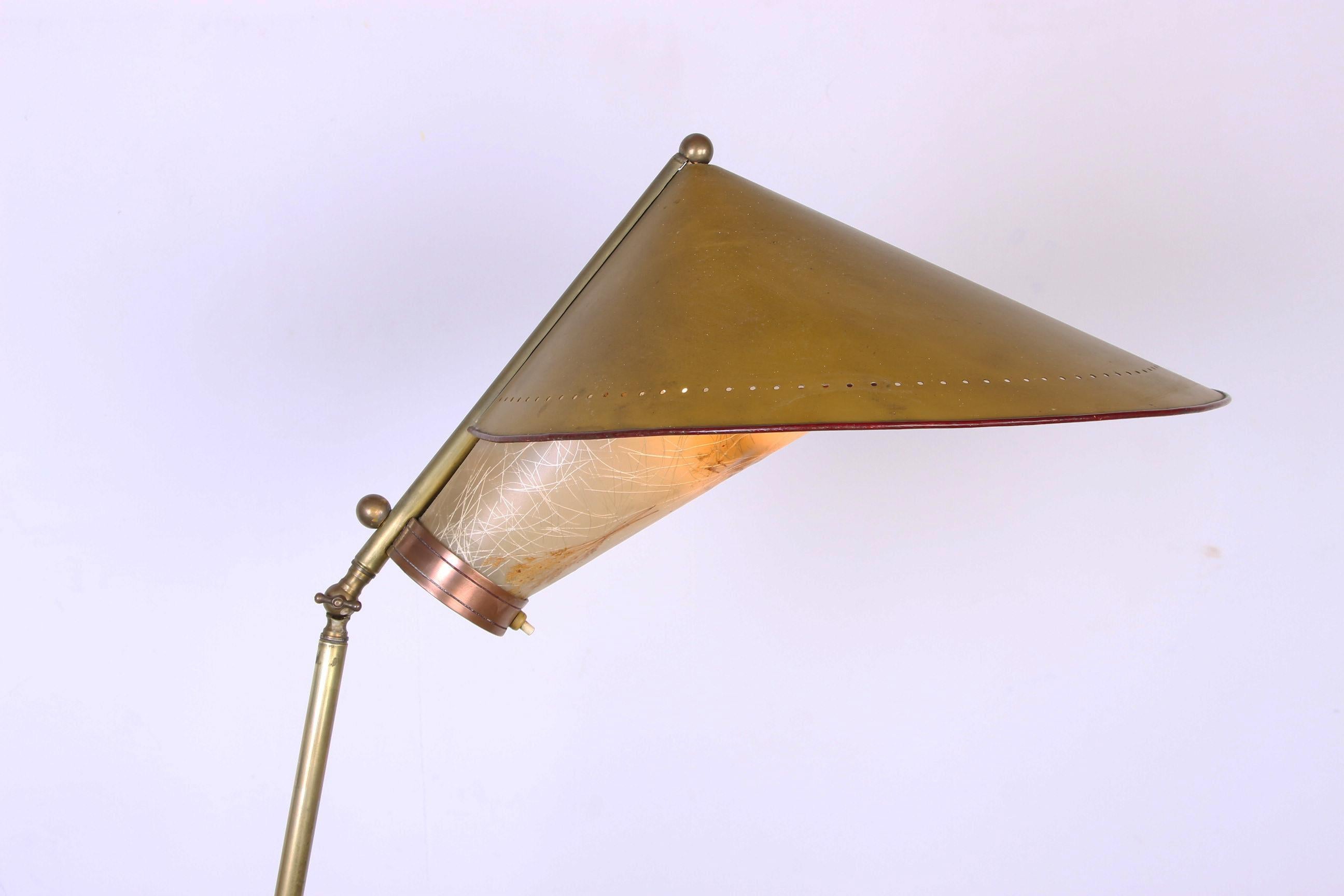 Italian Brass Floor Lamp Was Conical Adjustable in Inclination and Height Stilno 1