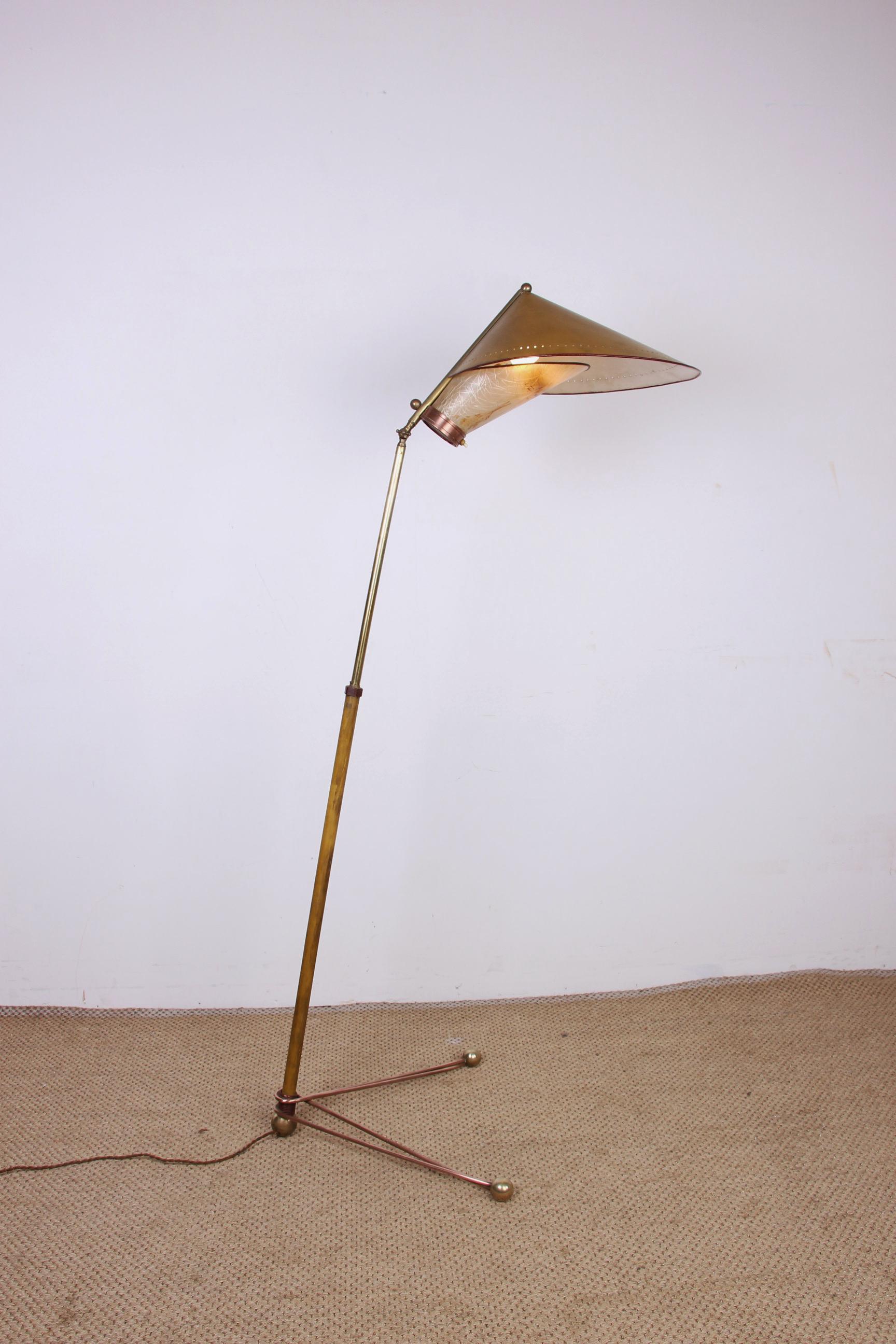 Italian Brass Floor Lamp Was Conical Adjustable in Inclination and Height Stilno 3