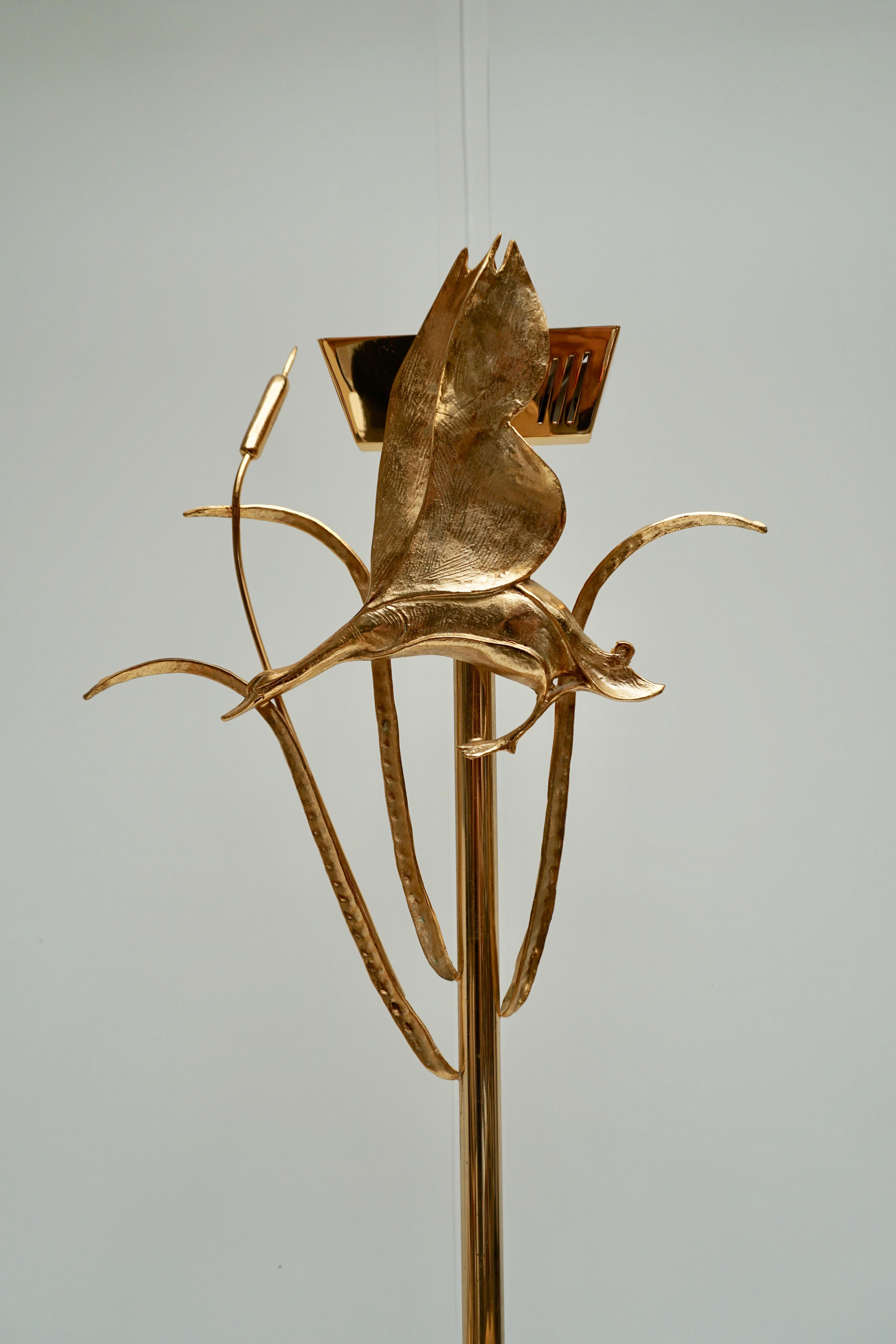 Hollywood Regency Italian Brass Floor Lamp with Birds For Sale