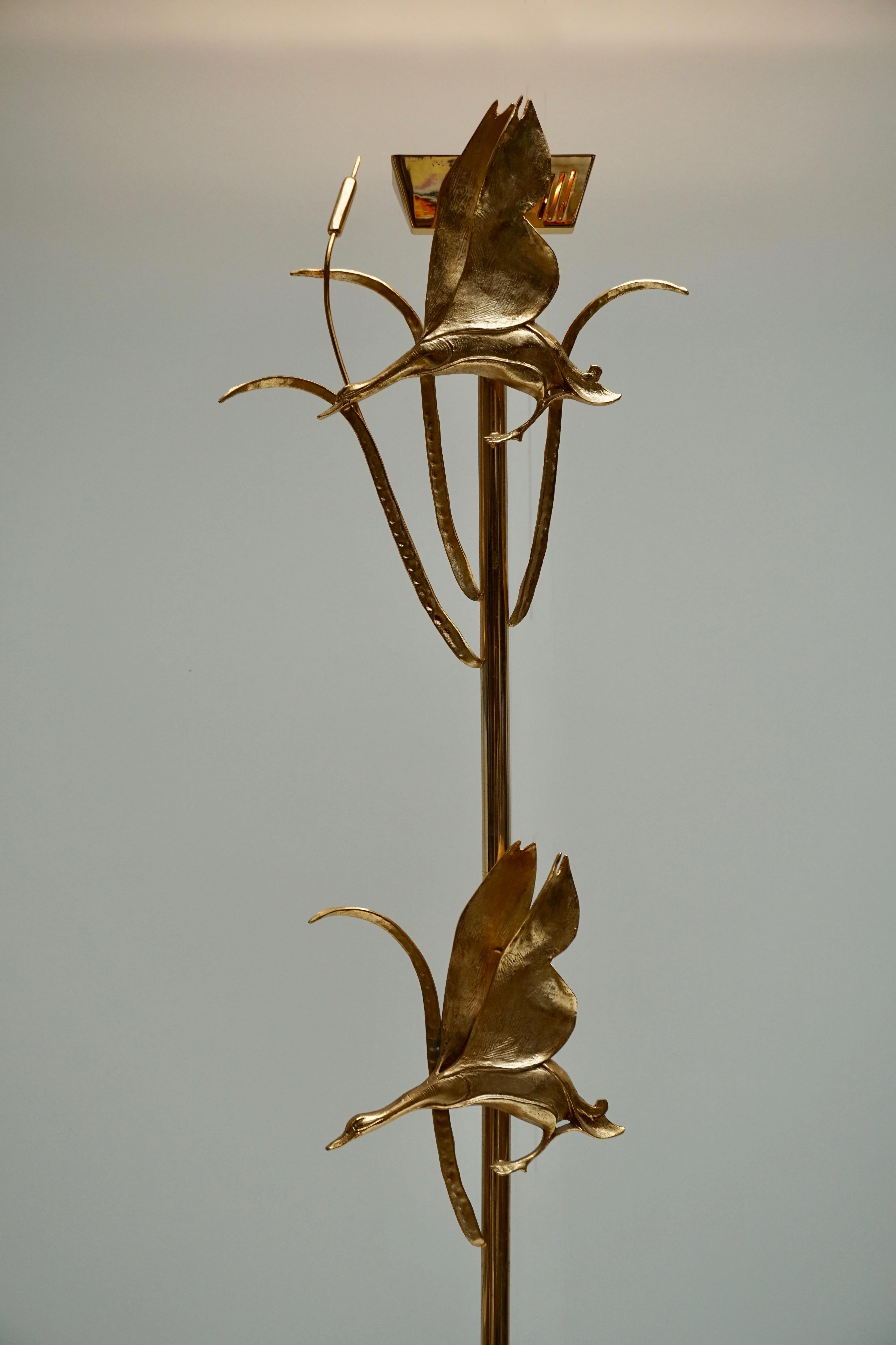 Italian Brass Floor Lamp with Birds For Sale 1