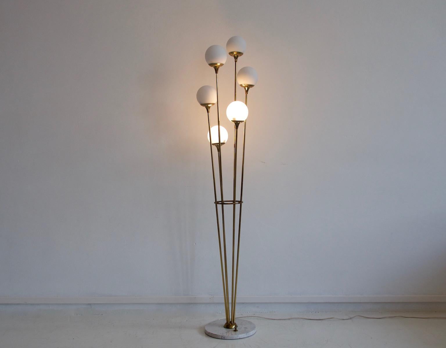 20th Century Italian Brass Floor Lamp with Six Lights in the Style of Stilnovo