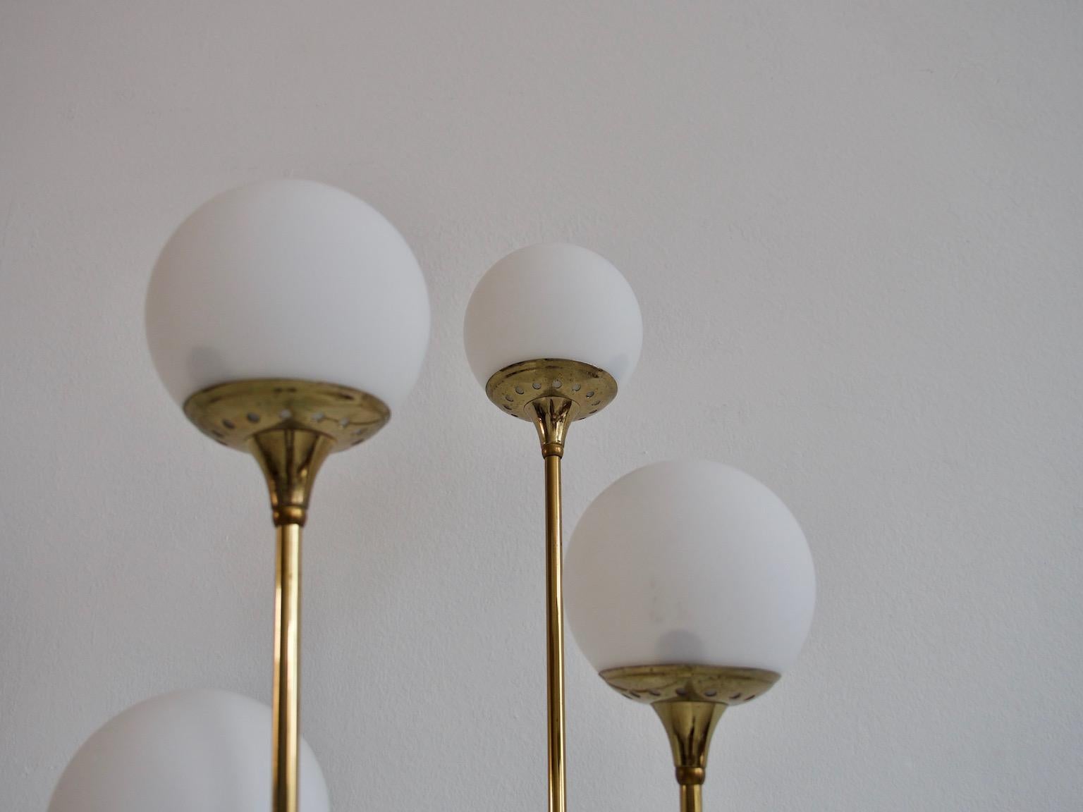 Italian Brass Floor Lamp with Six Lights in the Style of Stilnovo 1