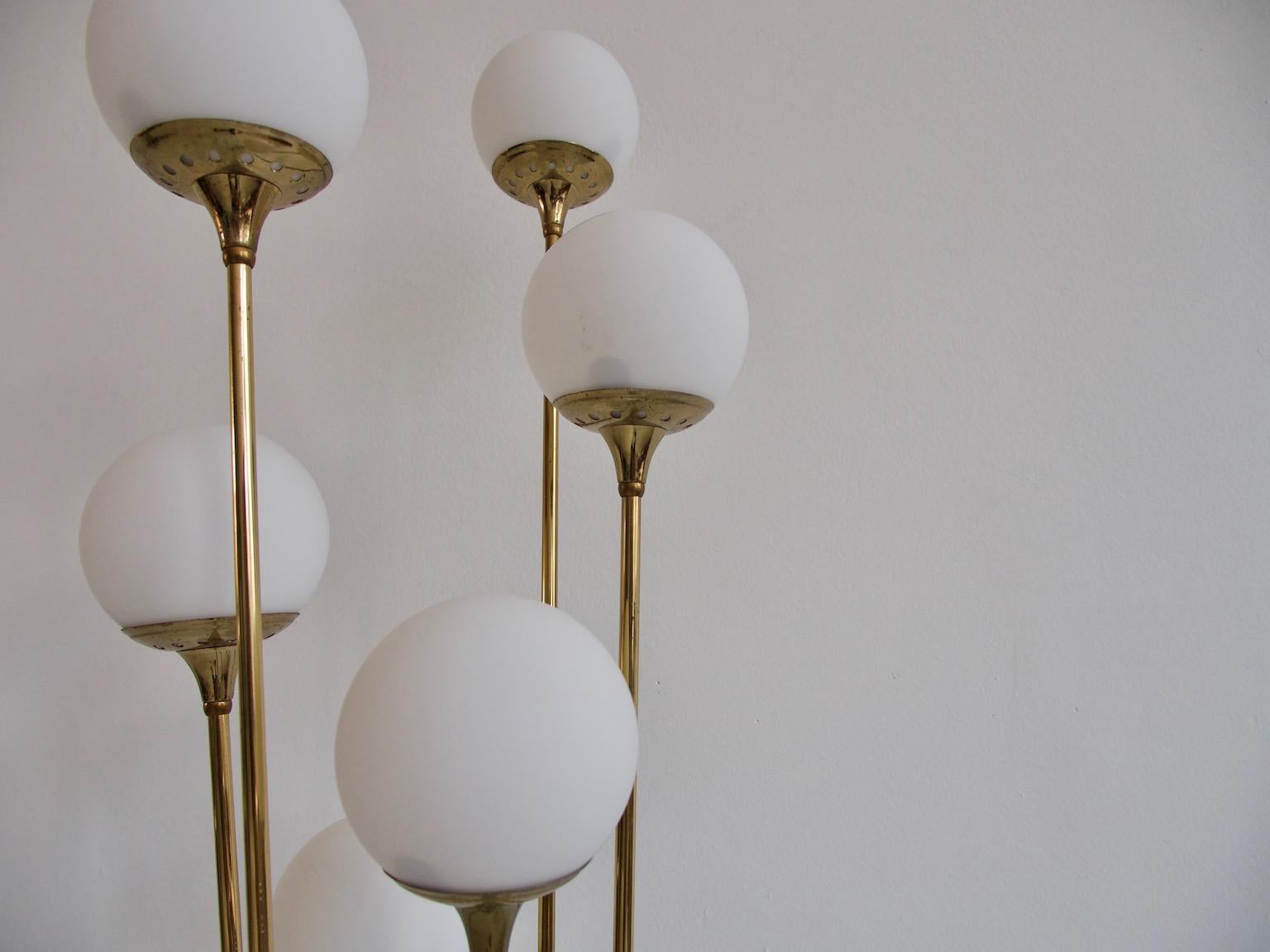 Italian Brass Floor Lamp with Six Lights in the Style of Stilnovo 2
