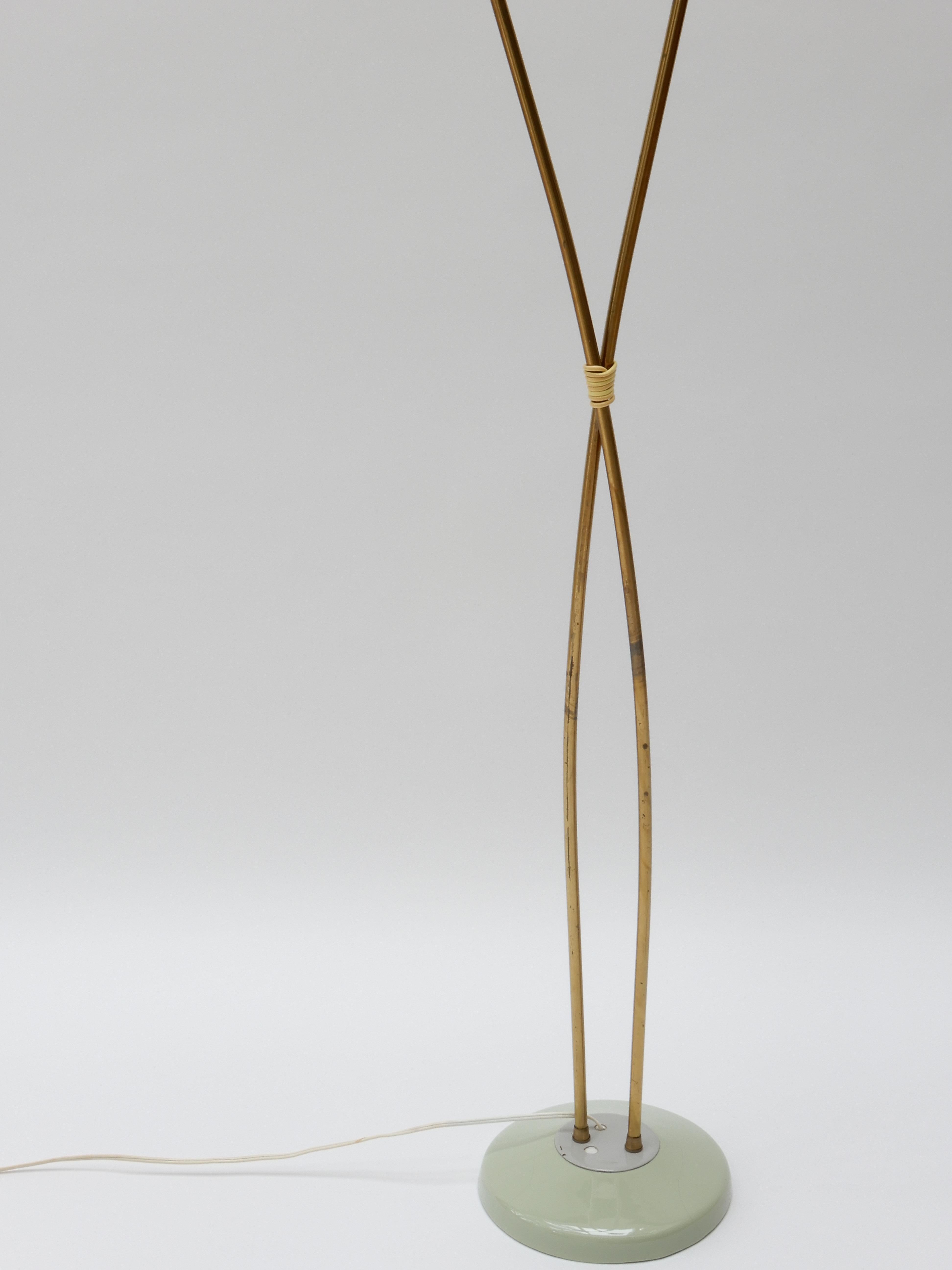 Mid-Century Modern Italian Brass Floor Lamp with Two Opaline Glass Shades, 1950s