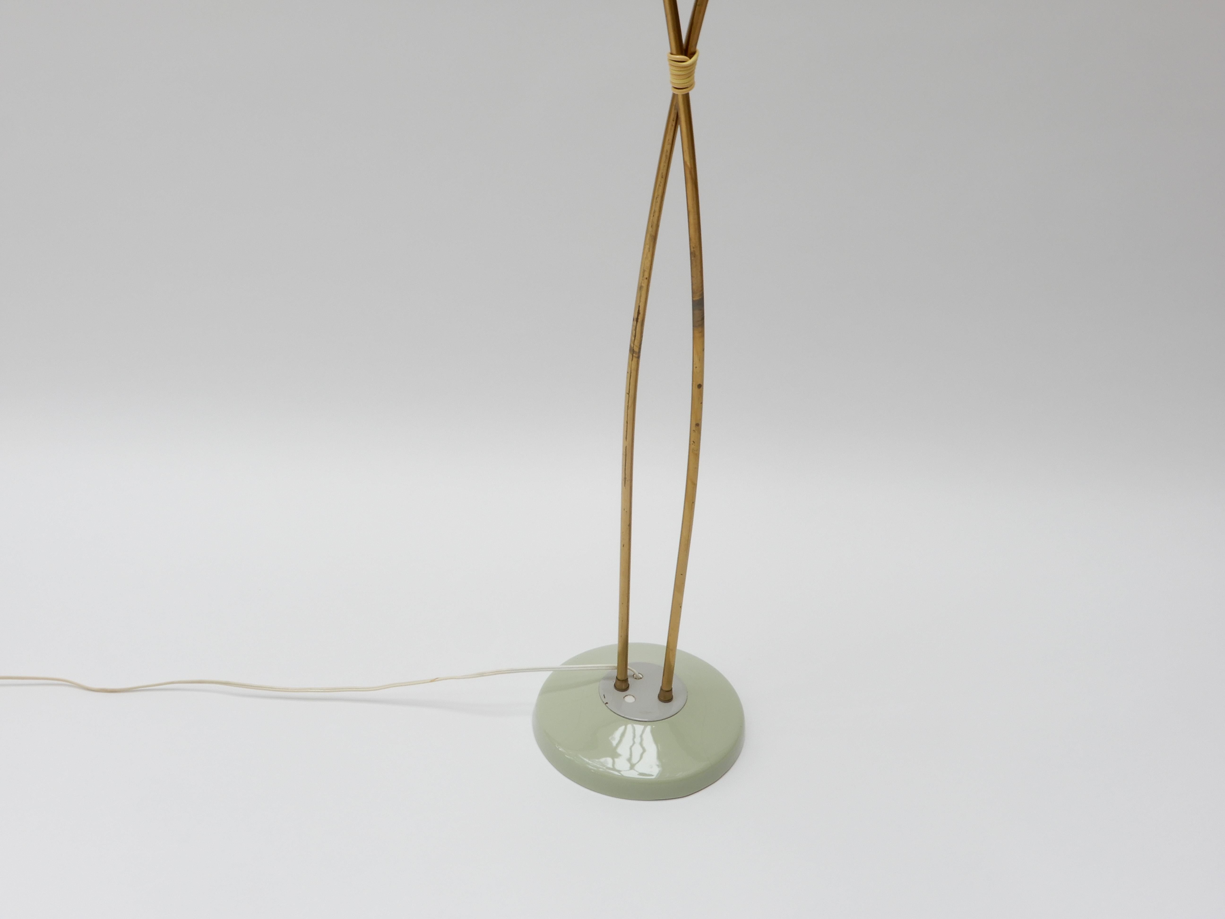 Italian Brass Floor Lamp with Two Opaline Glass Shades, 1950s In Good Condition In London, GB
