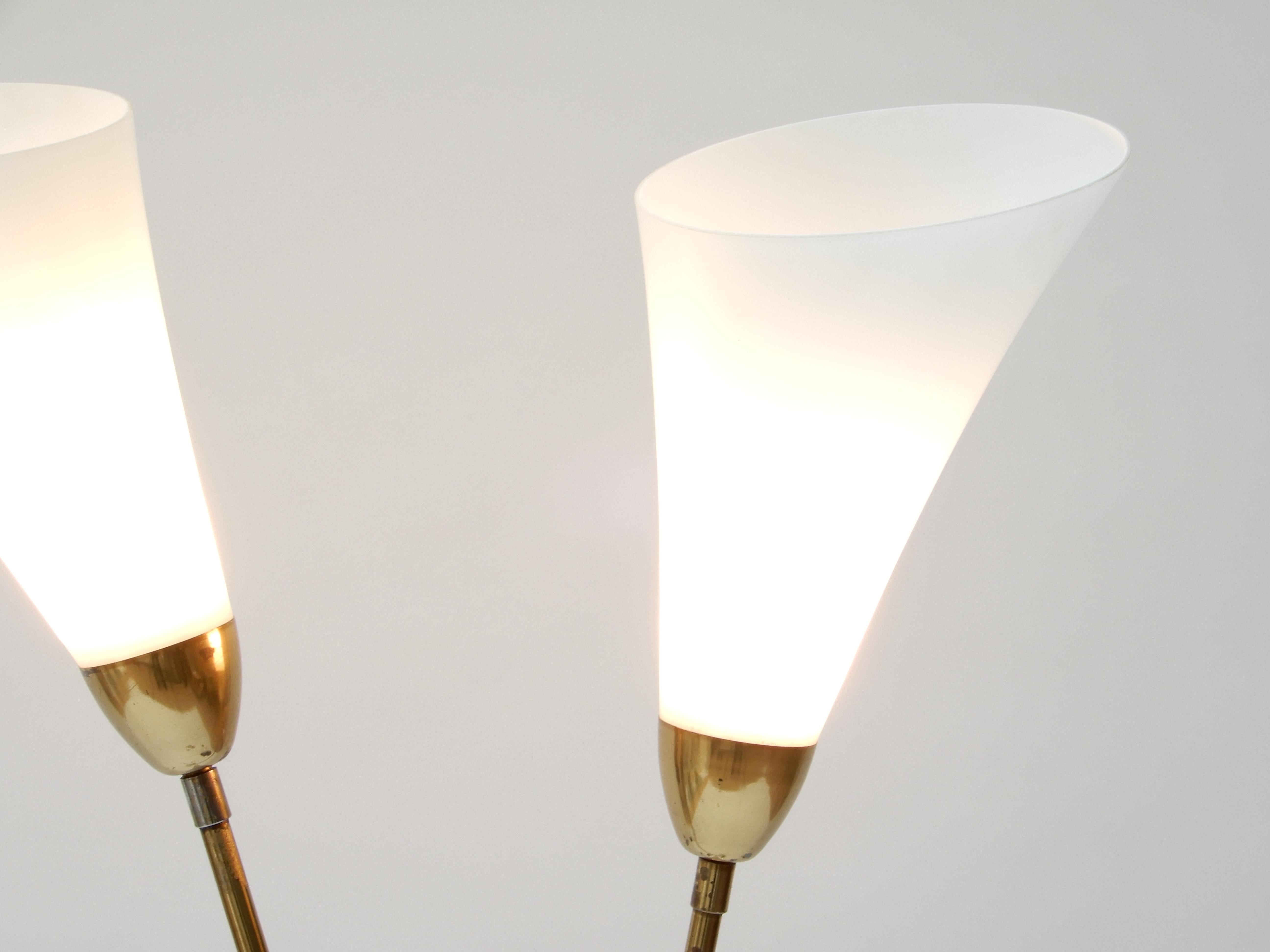 Italian Brass Floor Lamp with Two Opaline Glass Shades, 1950s 1