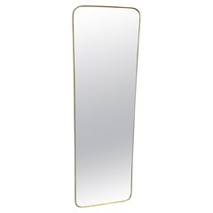 Italian Brass Floor Mirror with Rounded Corners, 1970s