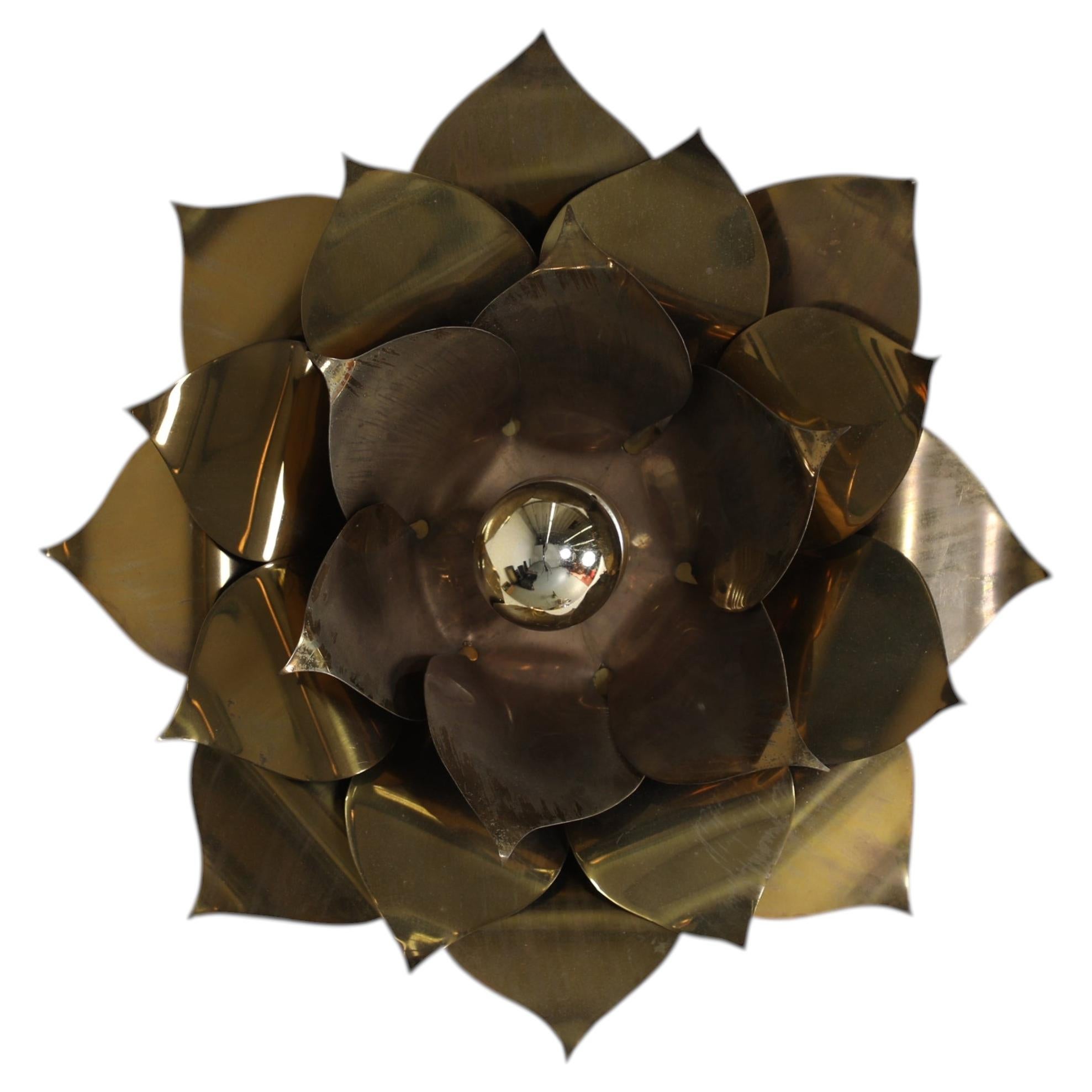 Italian Brass Floral Wall Sconce on Bakelite Base, 1950s–1960s