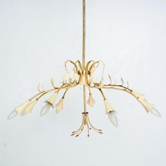 1950s Italian Brass Flower Chandelier Eight-Arm Attributed Stilnovo