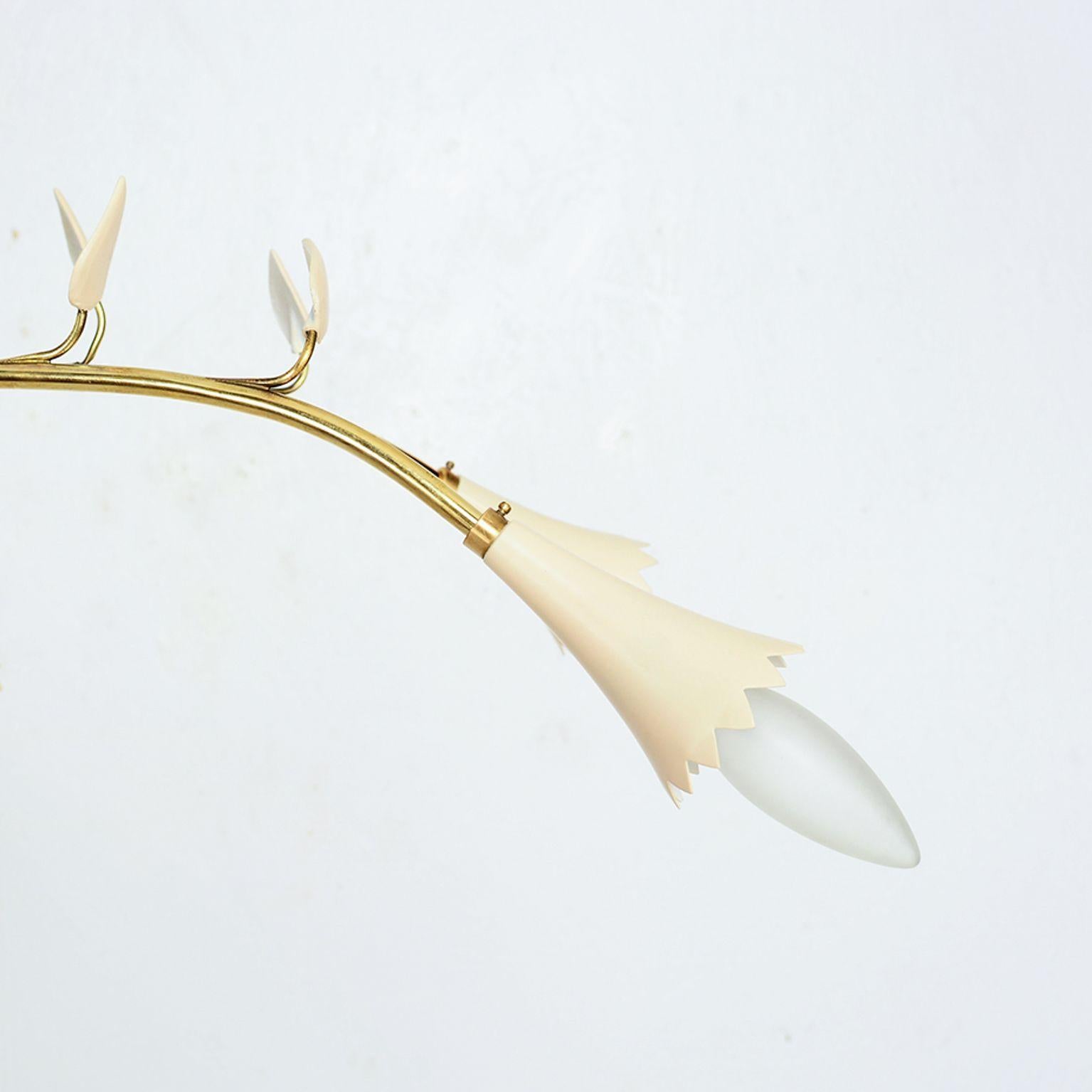 Mid-Century Modern 1950s Italian Brass Flower Chandelier Eight-Arm Attributed Stilnovo For Sale