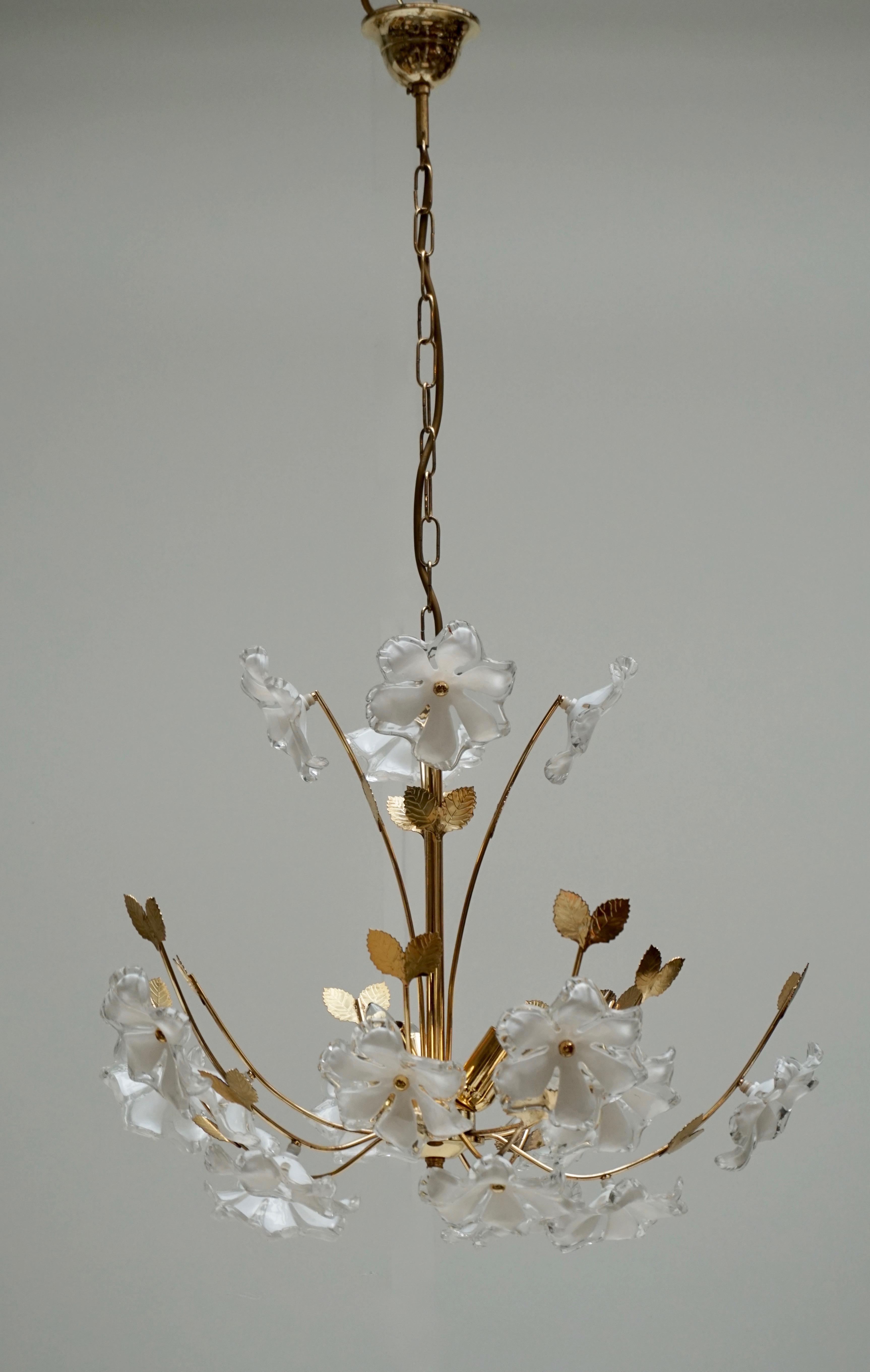 Hollywood Regency Italian Brass Flower Chandelier For Sale