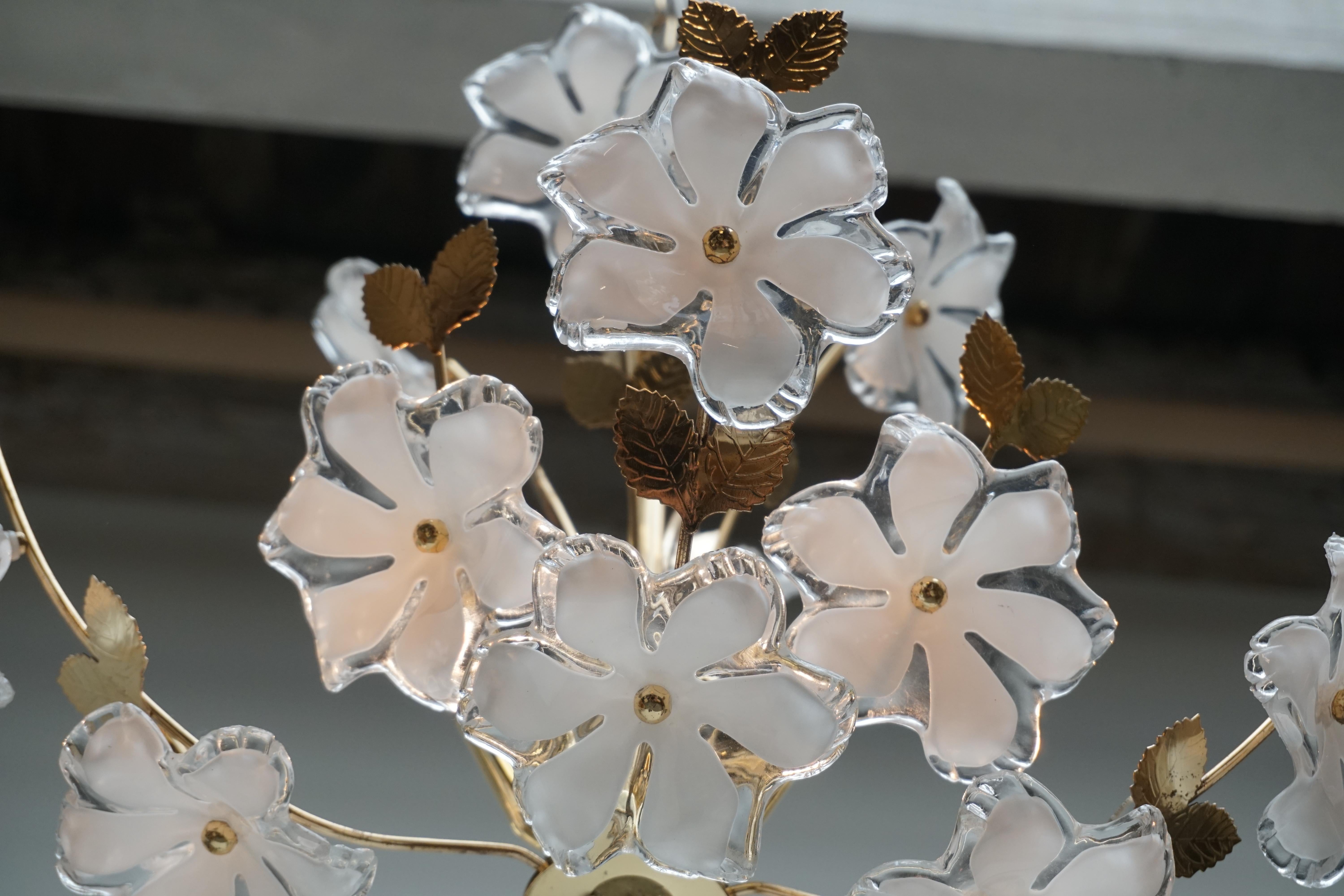 20th Century Italian Brass Flower Chandelier For Sale