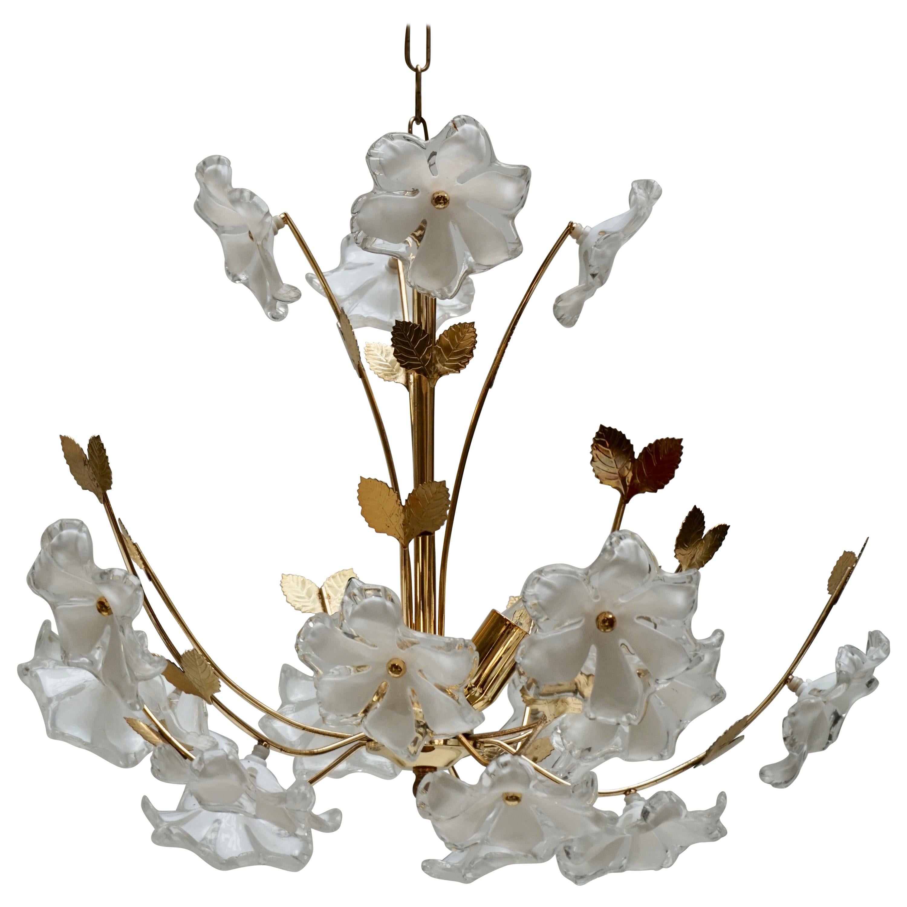 Italian Brass Flower Chandelier For Sale