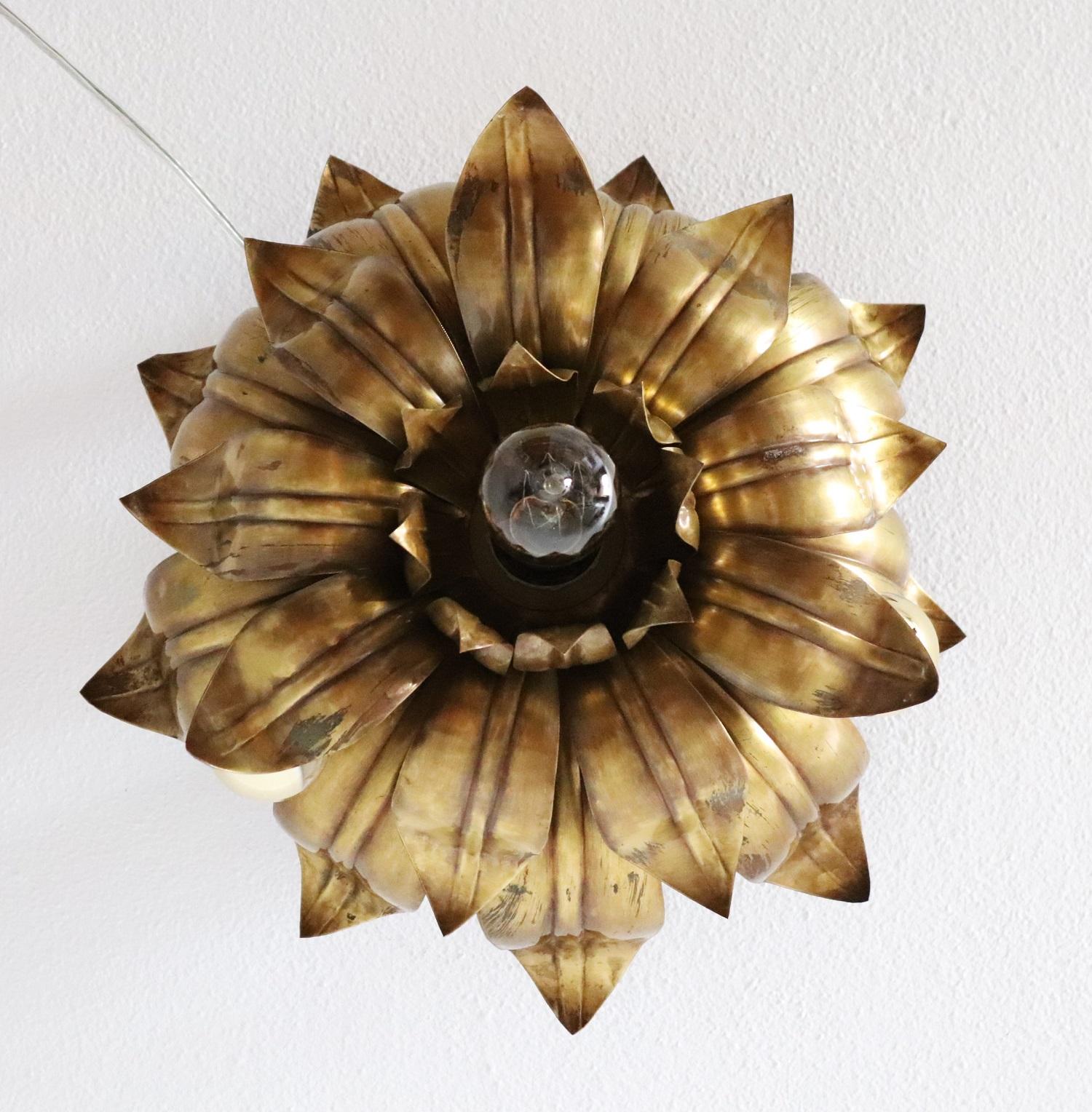 Italian Brass Flower Flush Mount or Ceiling Light in the Regency Style, 1970s 5