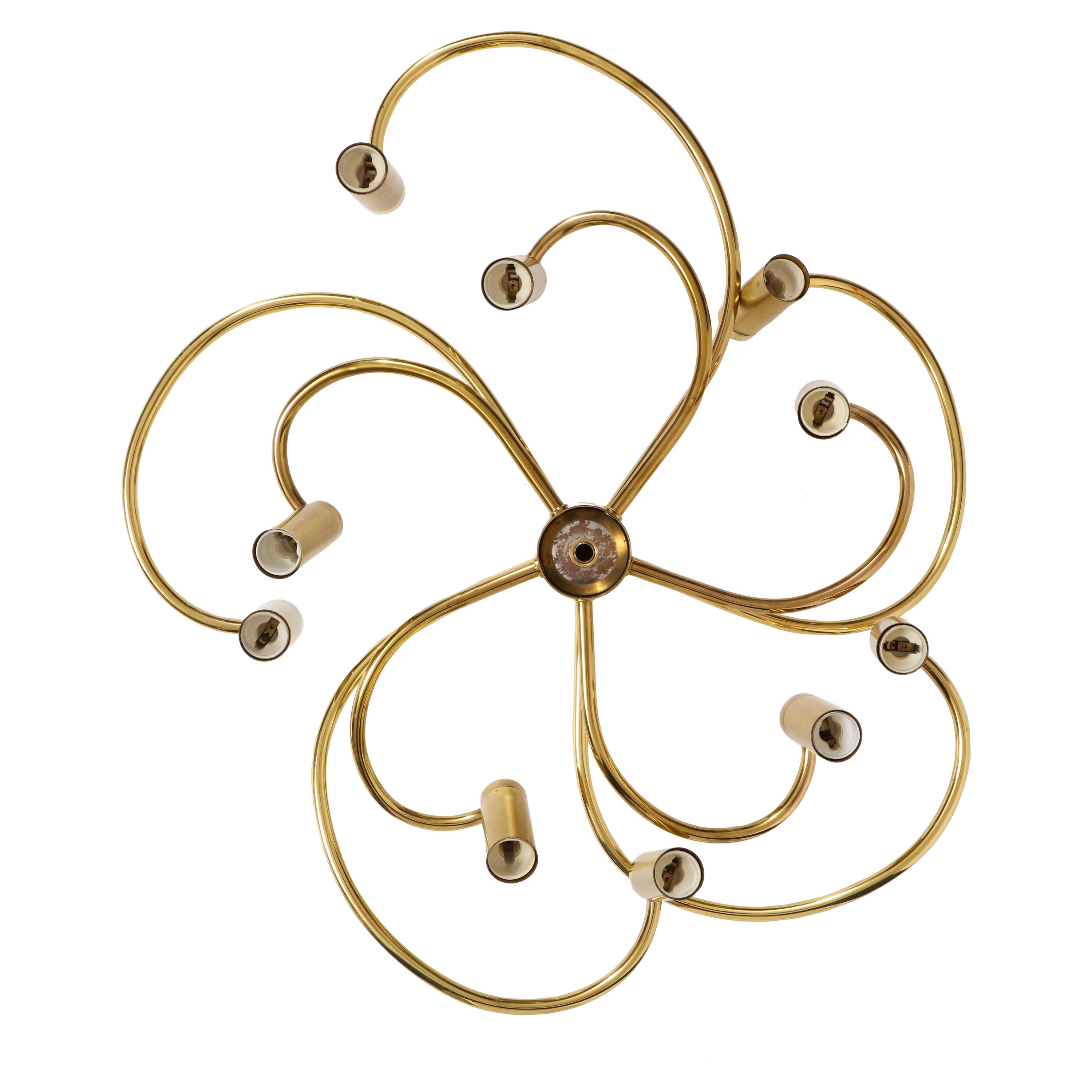 Lustre italien à appliques à fleurs en laiton
