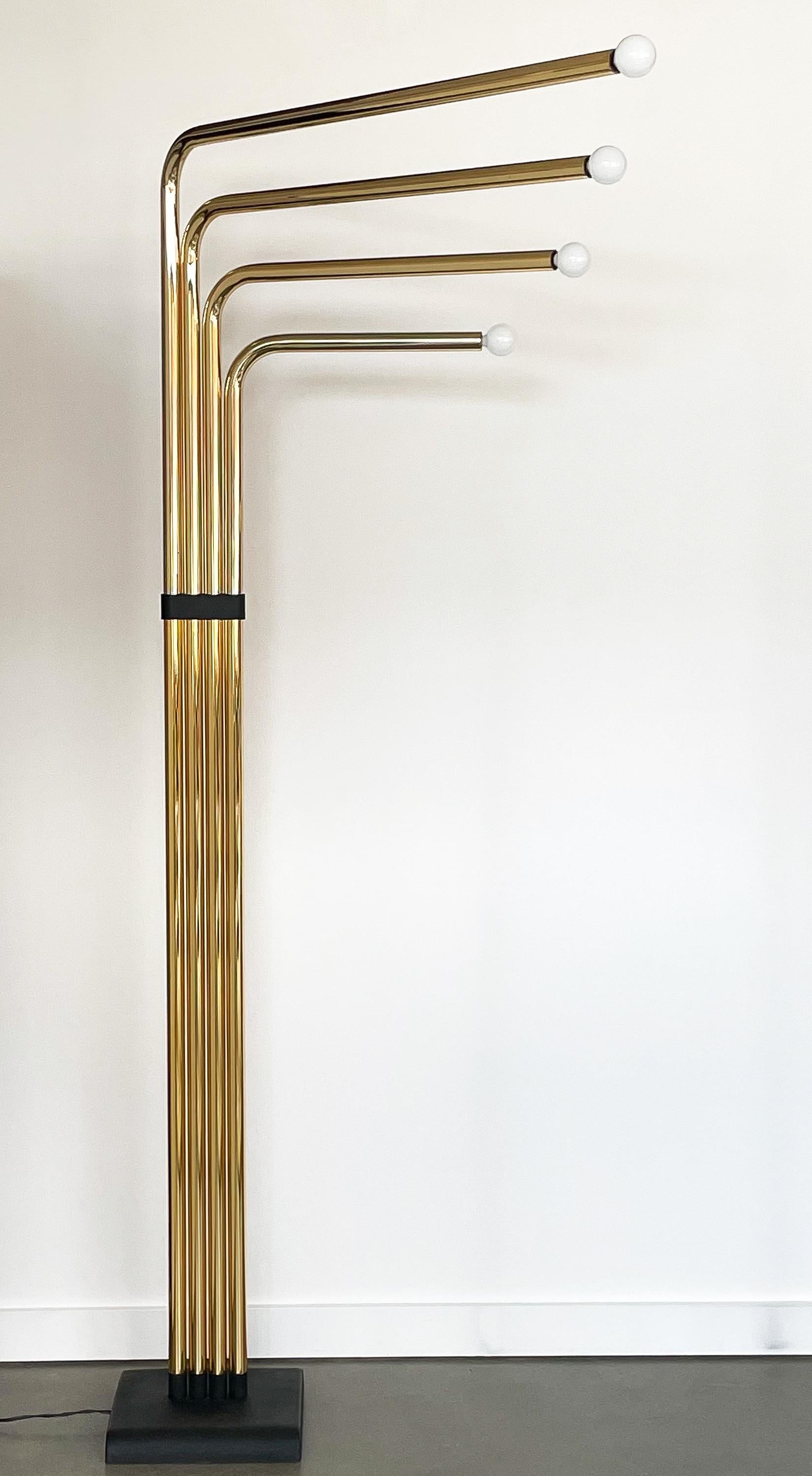 Plated Italian Brass Four-Arm Floor Lamp by Goffredo Reggiani