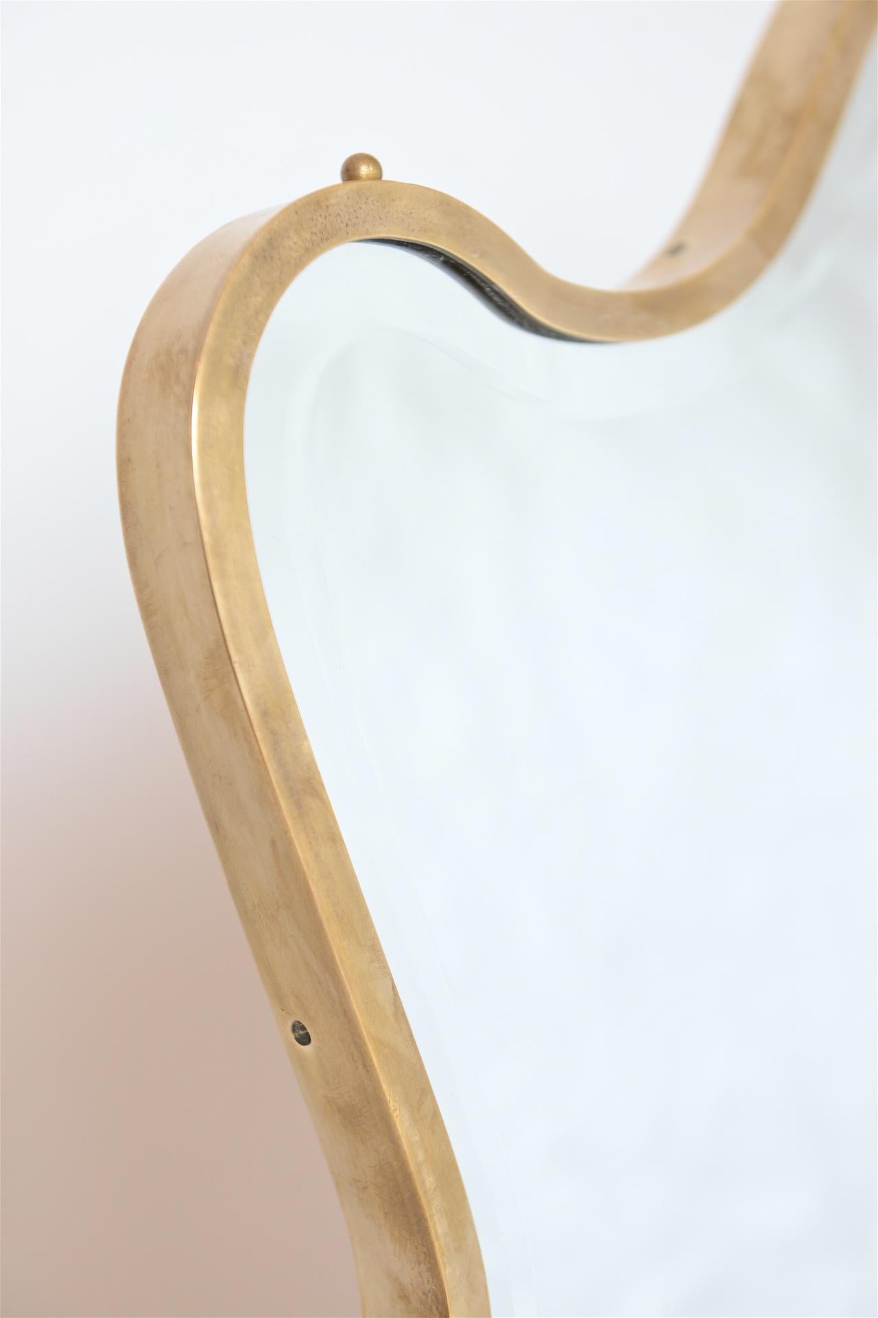 Mid-Century Modern Italian Brass Frame Bevelled Mirror