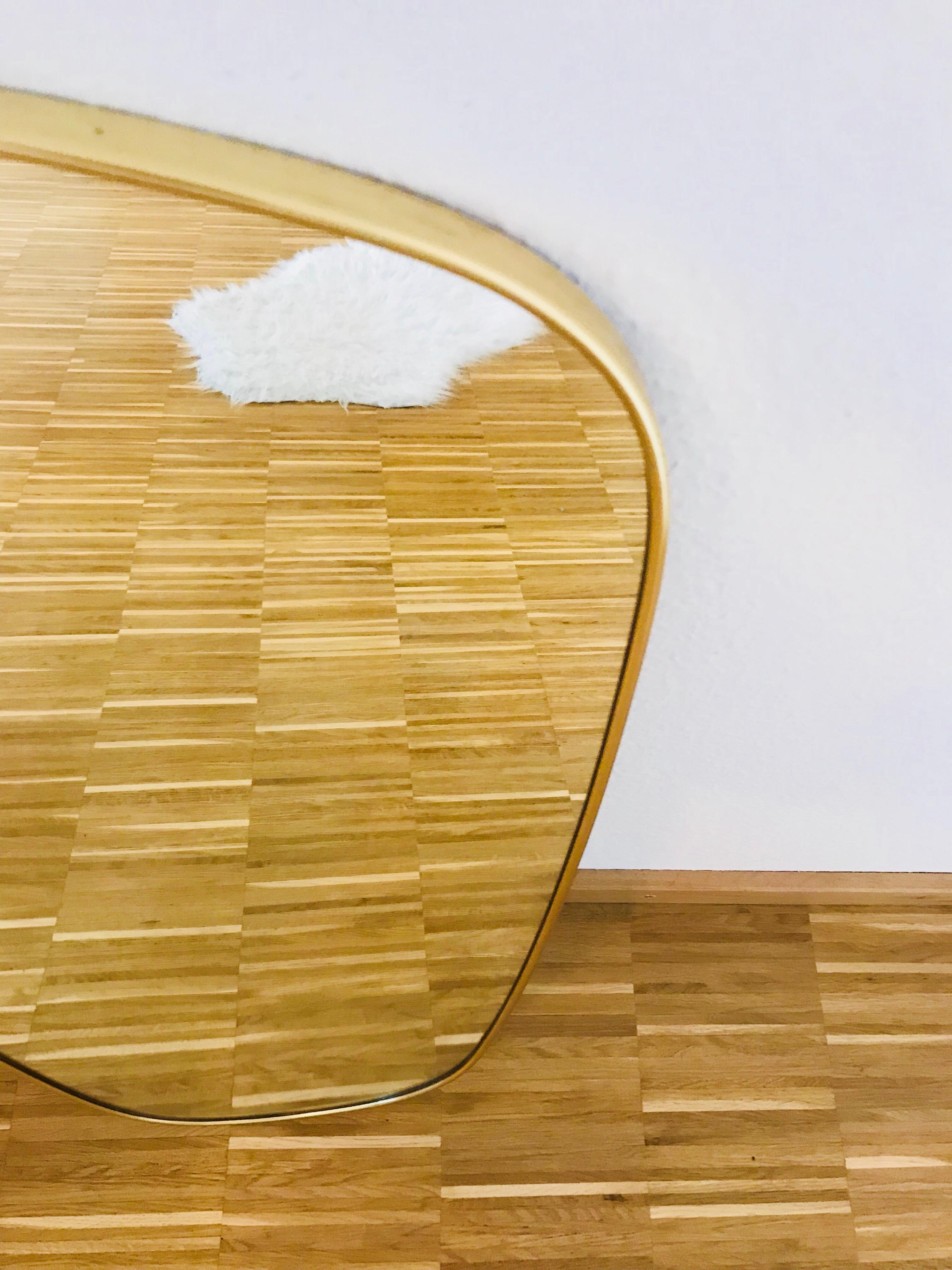 Mid-Century Modern Italian Brass Framed Asymmetrical Wall Mirror, 1960s, Italy