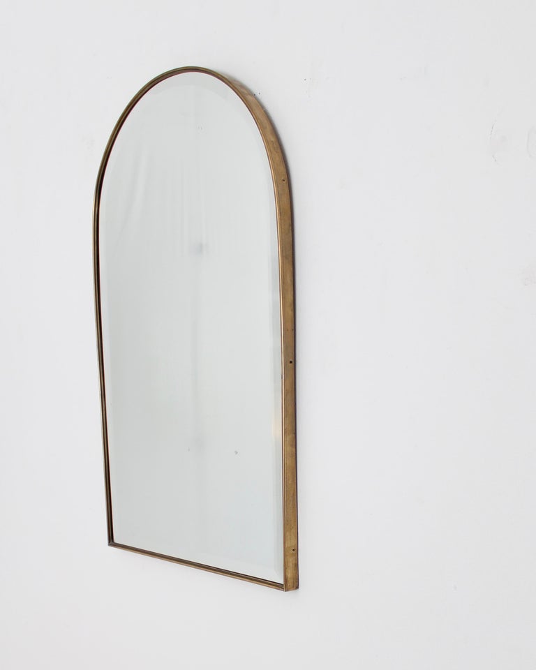 Italian Brass Framed Classic Roman Arch Top Vintage Modernist Mirror In Good Condition For Sale In Chicago, IL