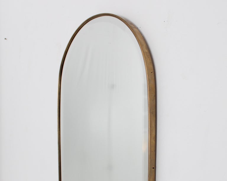 Mid-20th Century Italian Brass Framed Classic Roman Arch Top Vintage Modernist Mirror For Sale