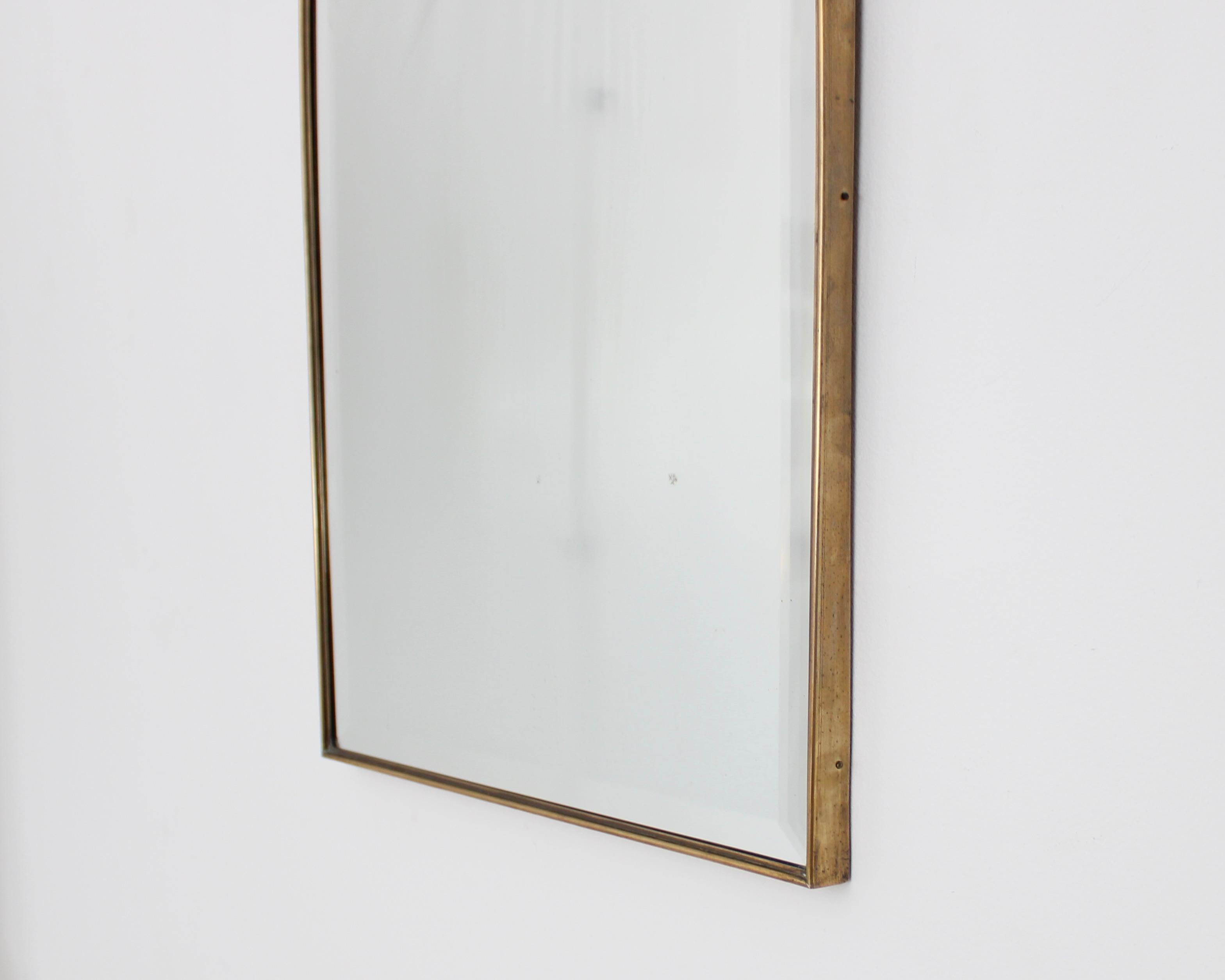 Mid-Century Modern Italian Brass Framed Classic Roman Arch Top Vintage Modernist Mirror