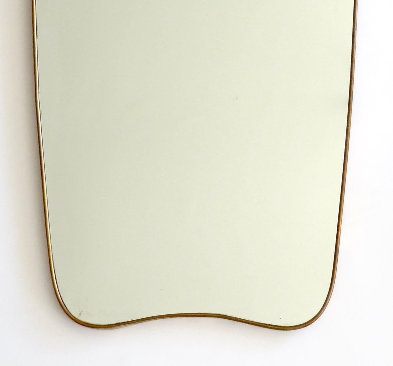 Mid-Century Modern Italian Brass Framed Curved Shield Shape Mirror