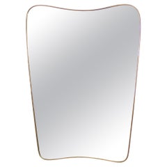 Italian Brass Framed Curved Top and Bottom Vintage Shield Shaped Mirror