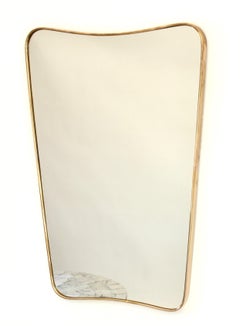 Italian Brass Framed Curved Top Vintage Shield Shaped Mirror