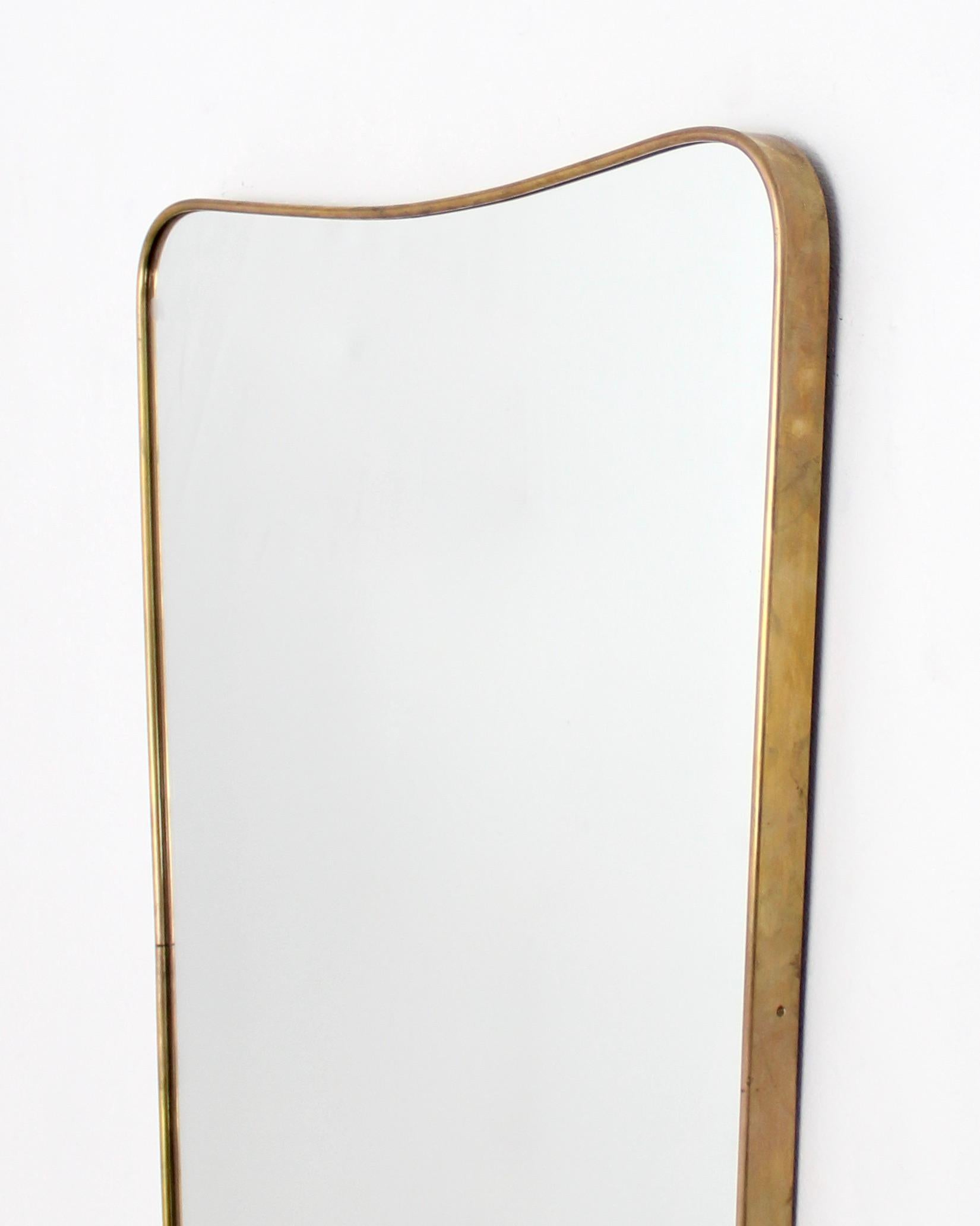 Mid-20th Century Italian Brass Framed Curved Top Vintage Shield Shaped Mirror