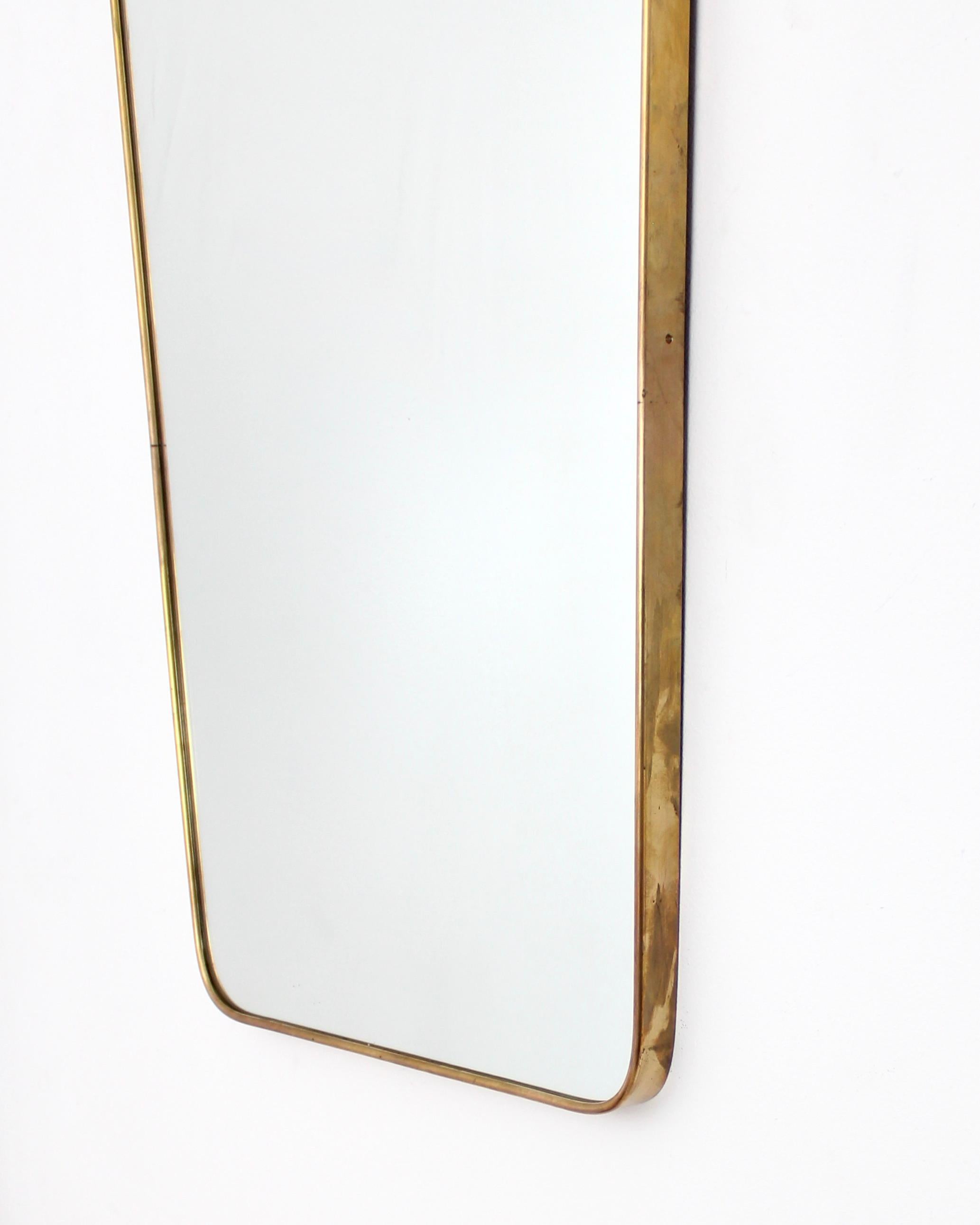 Italian Brass Framed Curved Top Vintage Shield Shaped Mirror 1