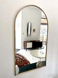 Italian Brass Framed Large Classic Roman Arch Top Vintage Modernist Mirror