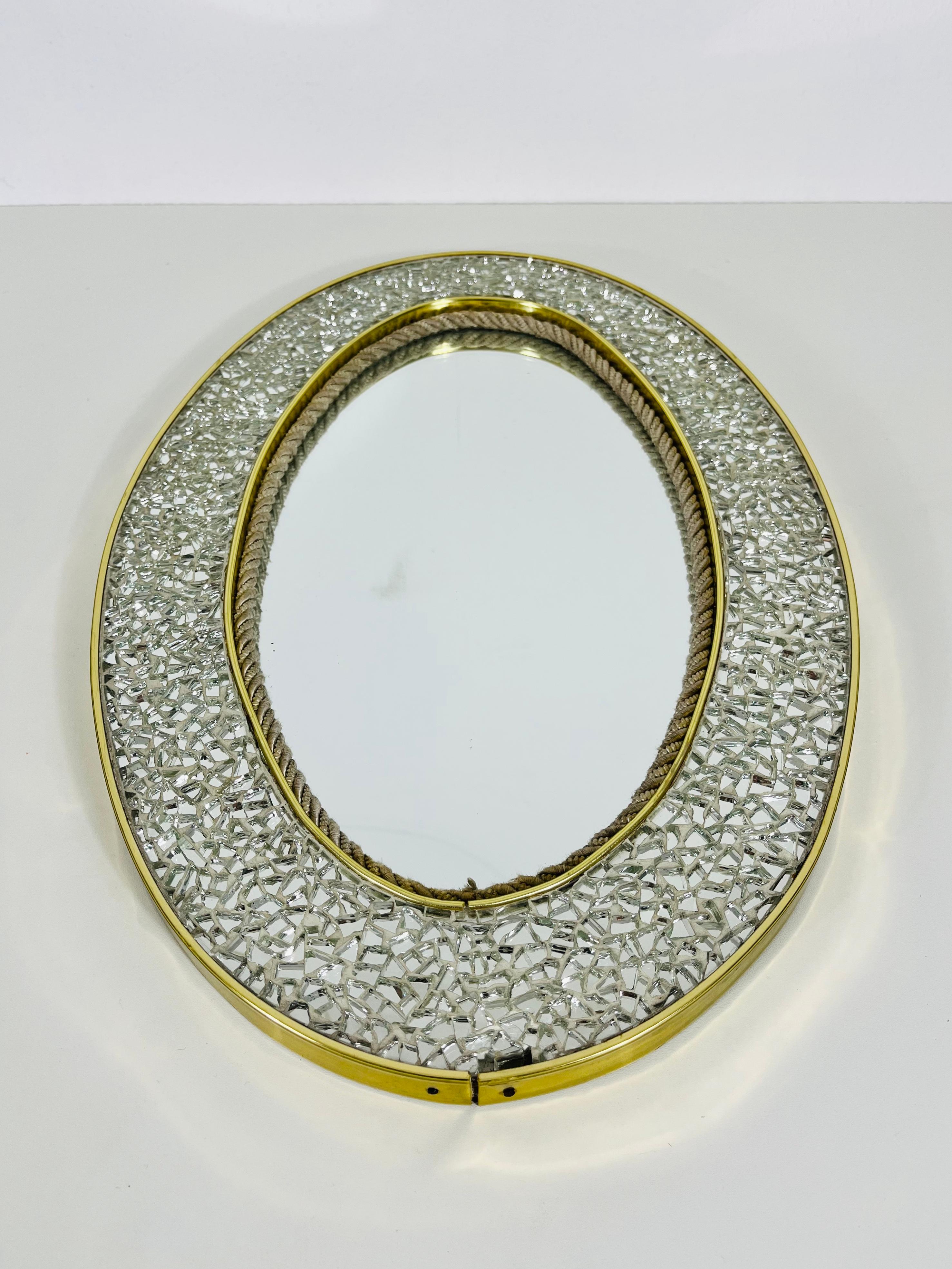 Mid-Century Modern Italian Brass Framed Mosaic Wall Mirror, 1960s, Italy For Sale