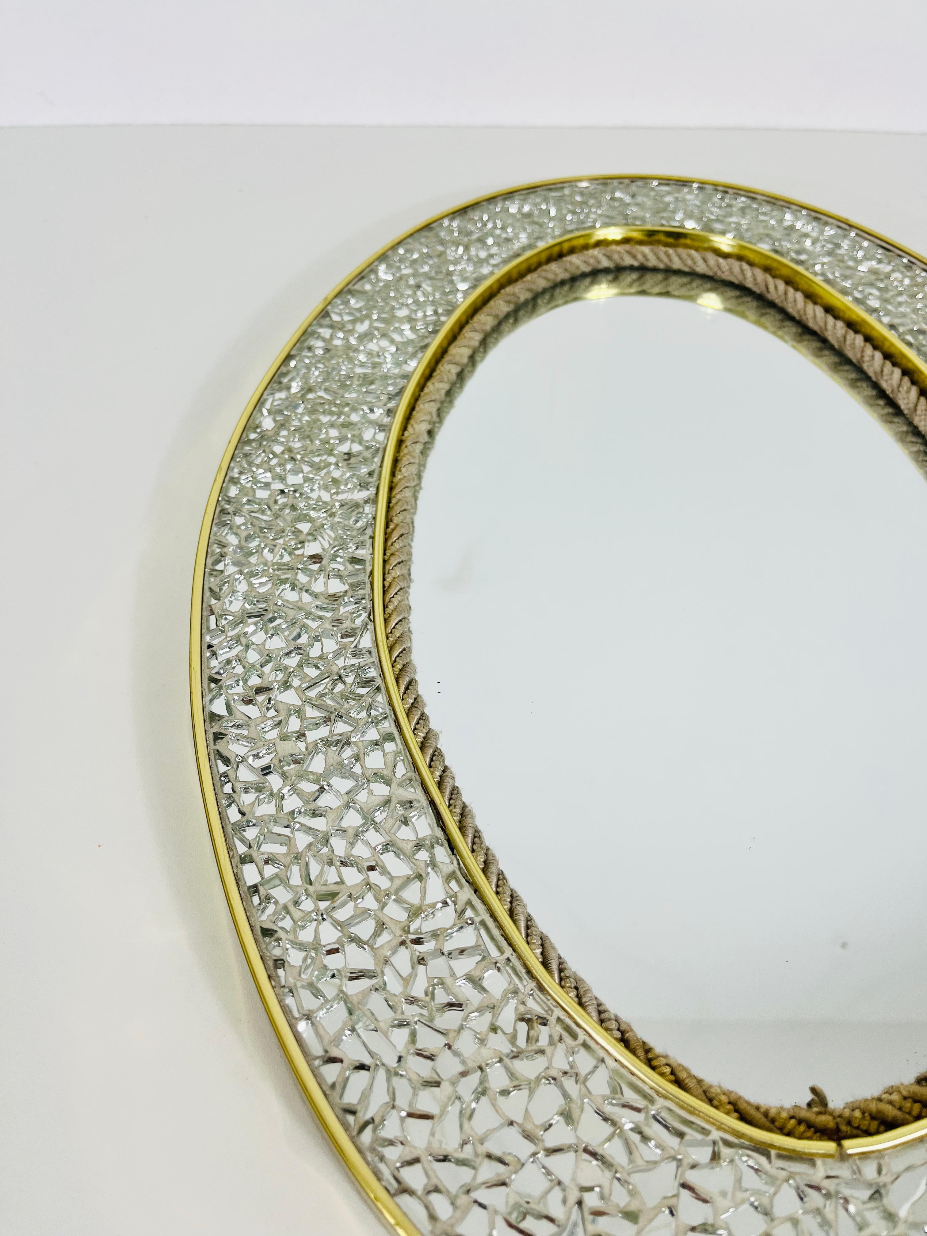 Italian Brass Framed Mosaic Wall Mirror, 1960s, Italy In Good Condition For Sale In Hagenbach, DE