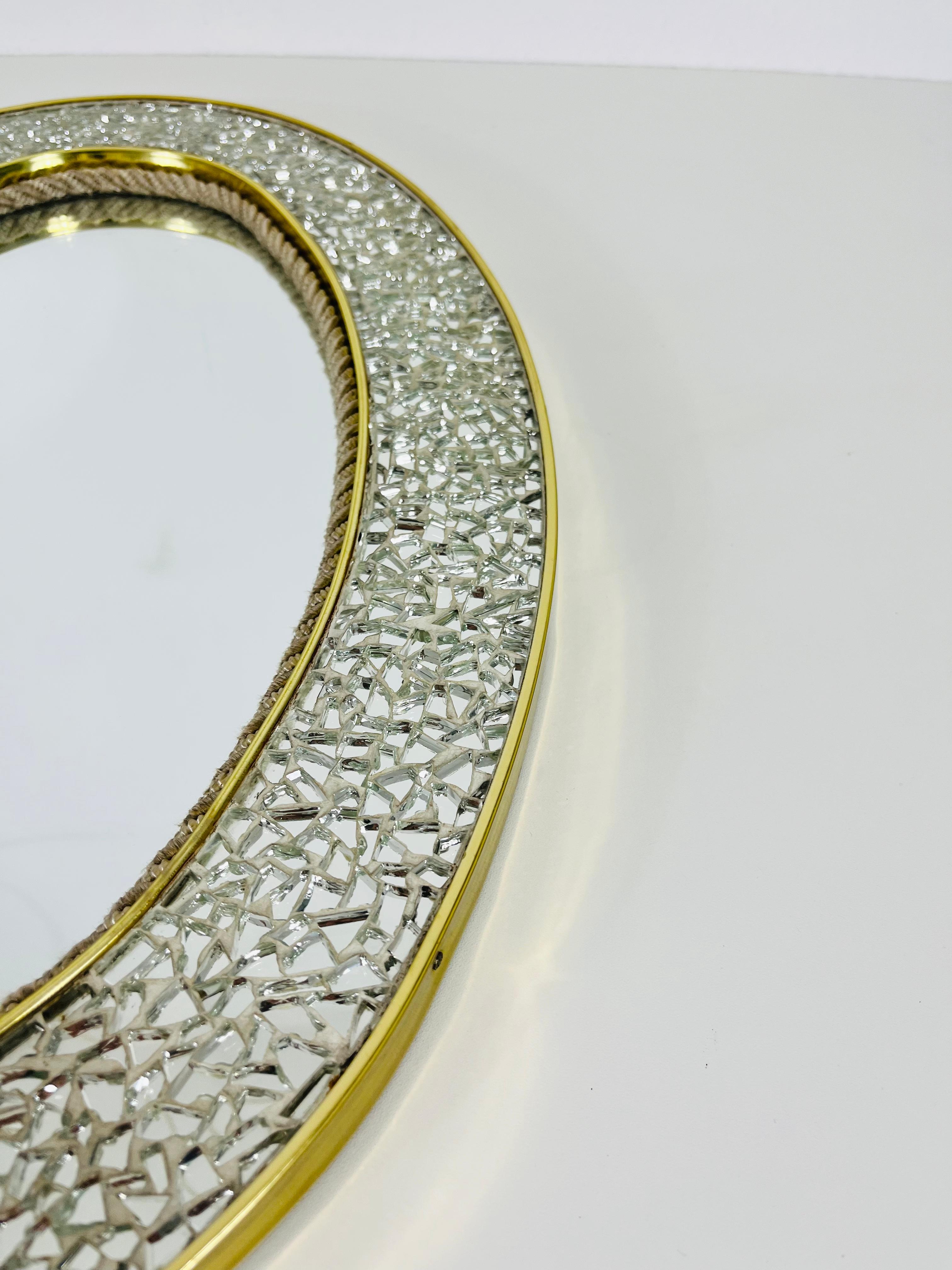 Mid-20th Century Italian Brass Framed Mosaic Wall Mirror, 1960s, Italy For Sale
