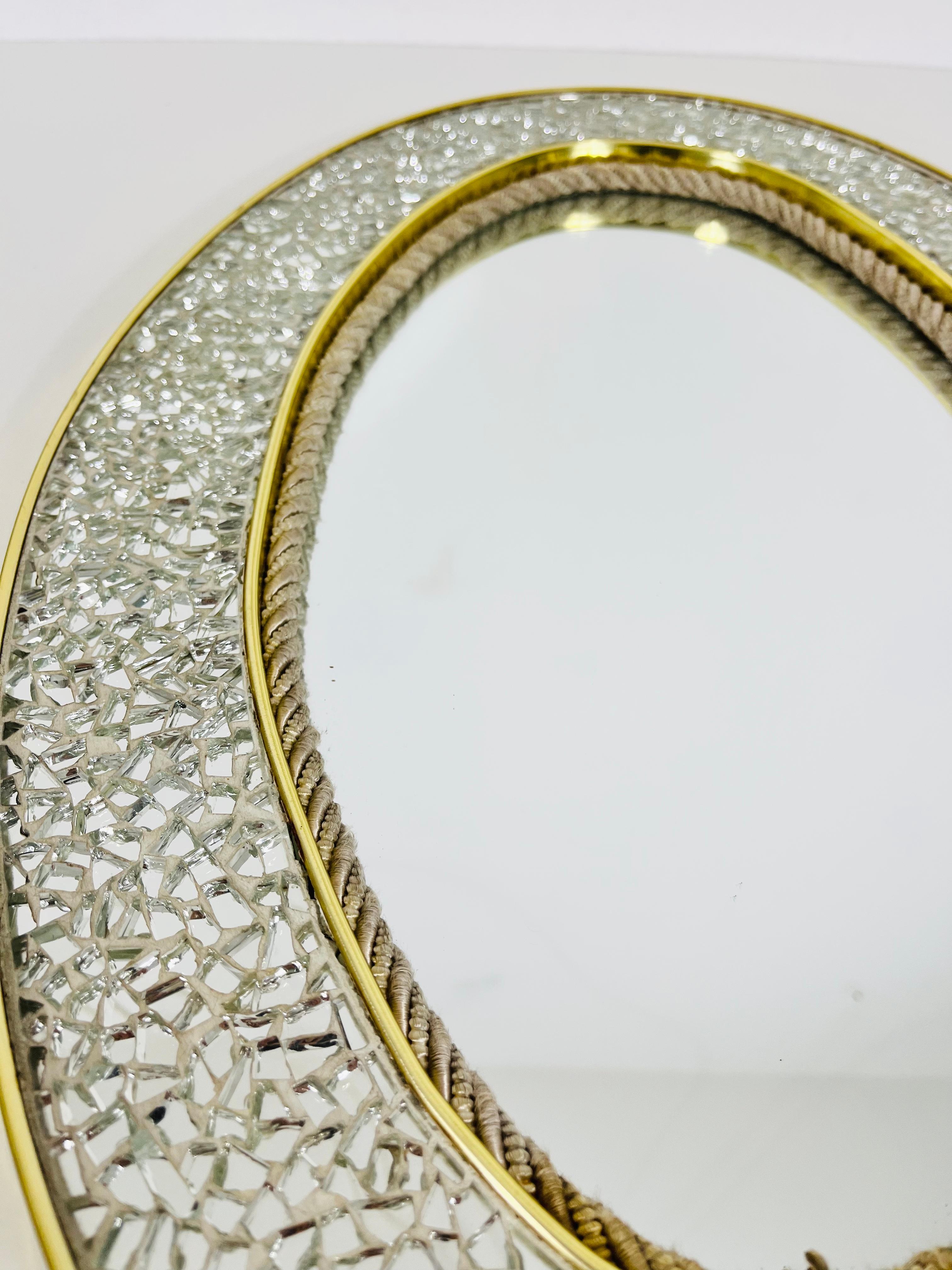 Italian Brass Framed Mosaic Wall Mirror, 1960s, Italy For Sale 1