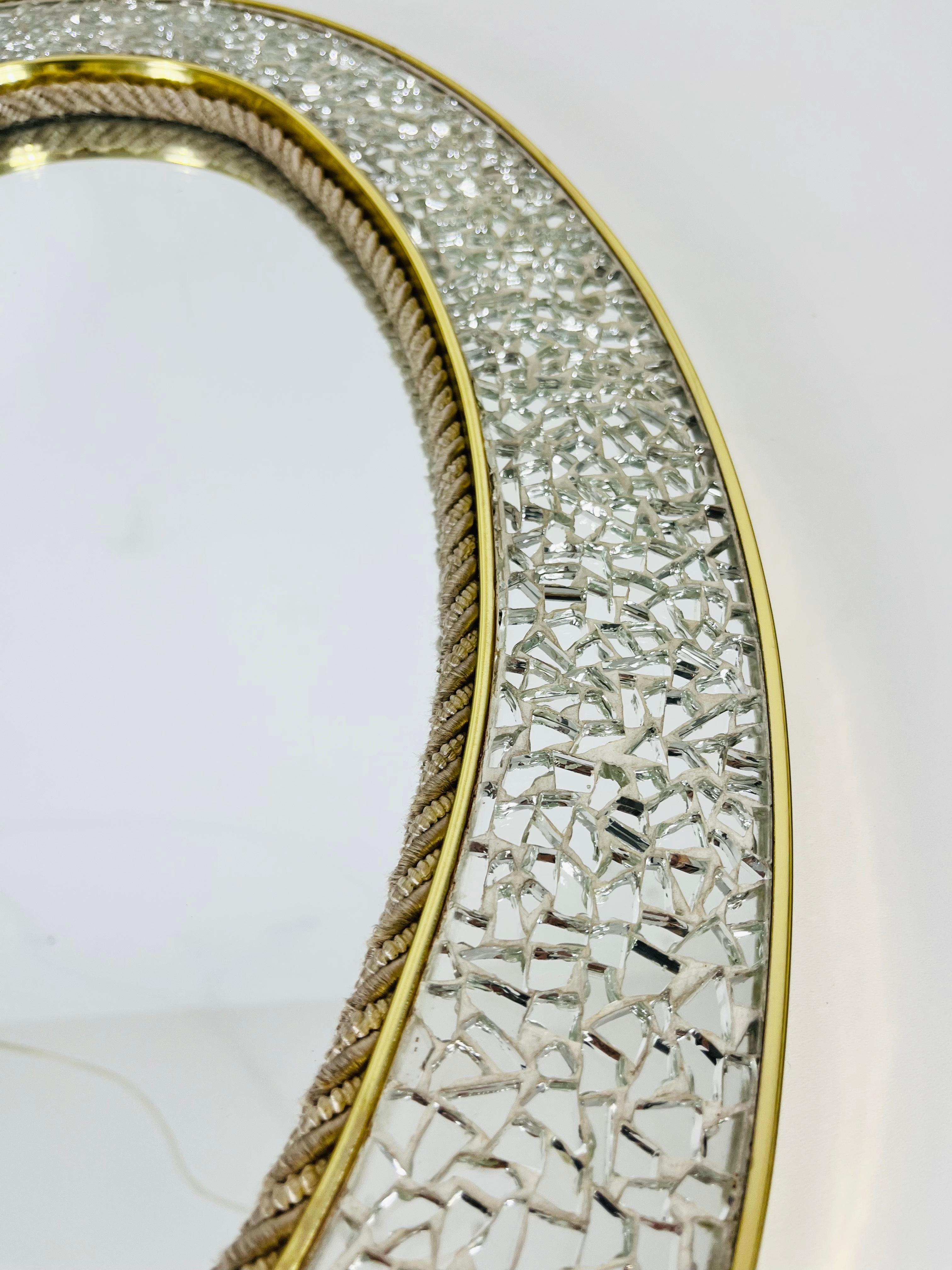 Italian Brass Framed Mosaic Wall Mirror, 1960s, Italy For Sale 2