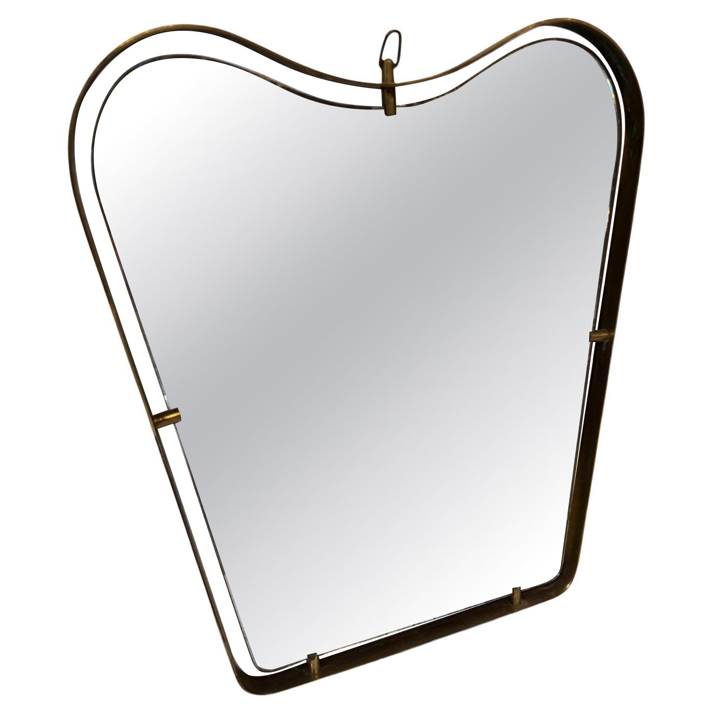 Italian Brass-Framed Organic Mirror with Aged Glass, 1950s