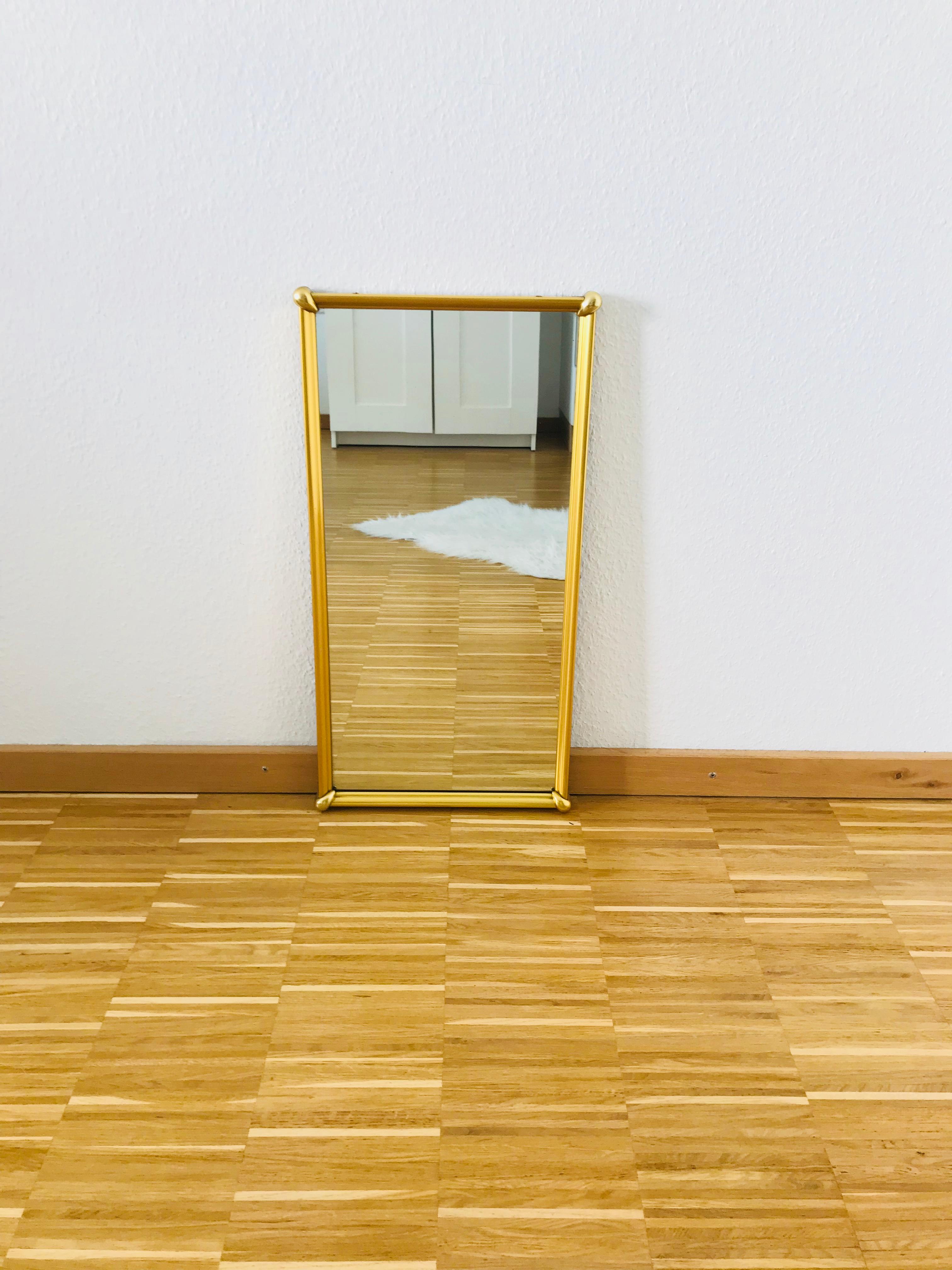 Mid-Century Modern Italian Brass Framed Rectangle Wall Mirror, 1960s, Italy For Sale