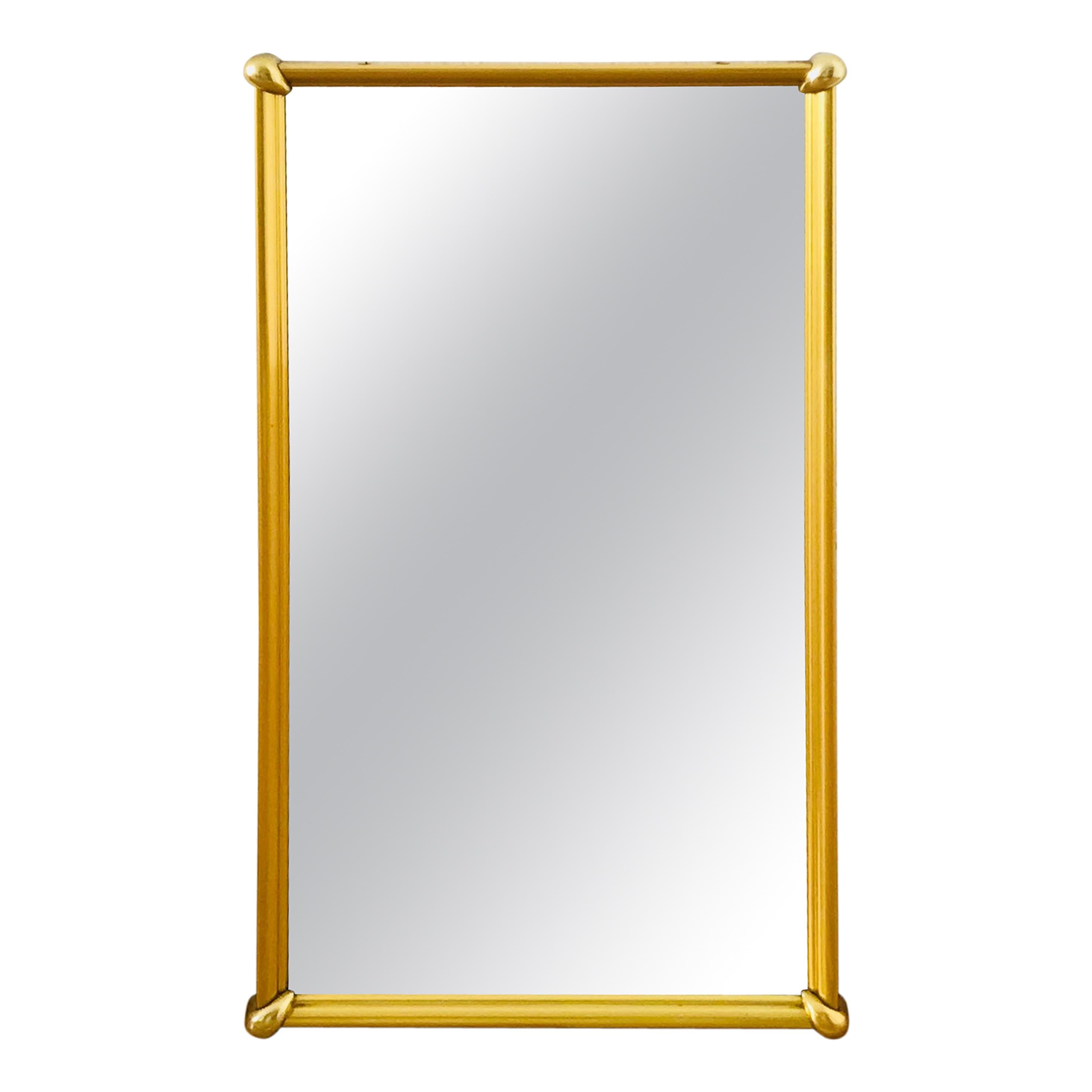 Italian Brass Framed Rectangle Wall Mirror, 1960s, Italy For Sale