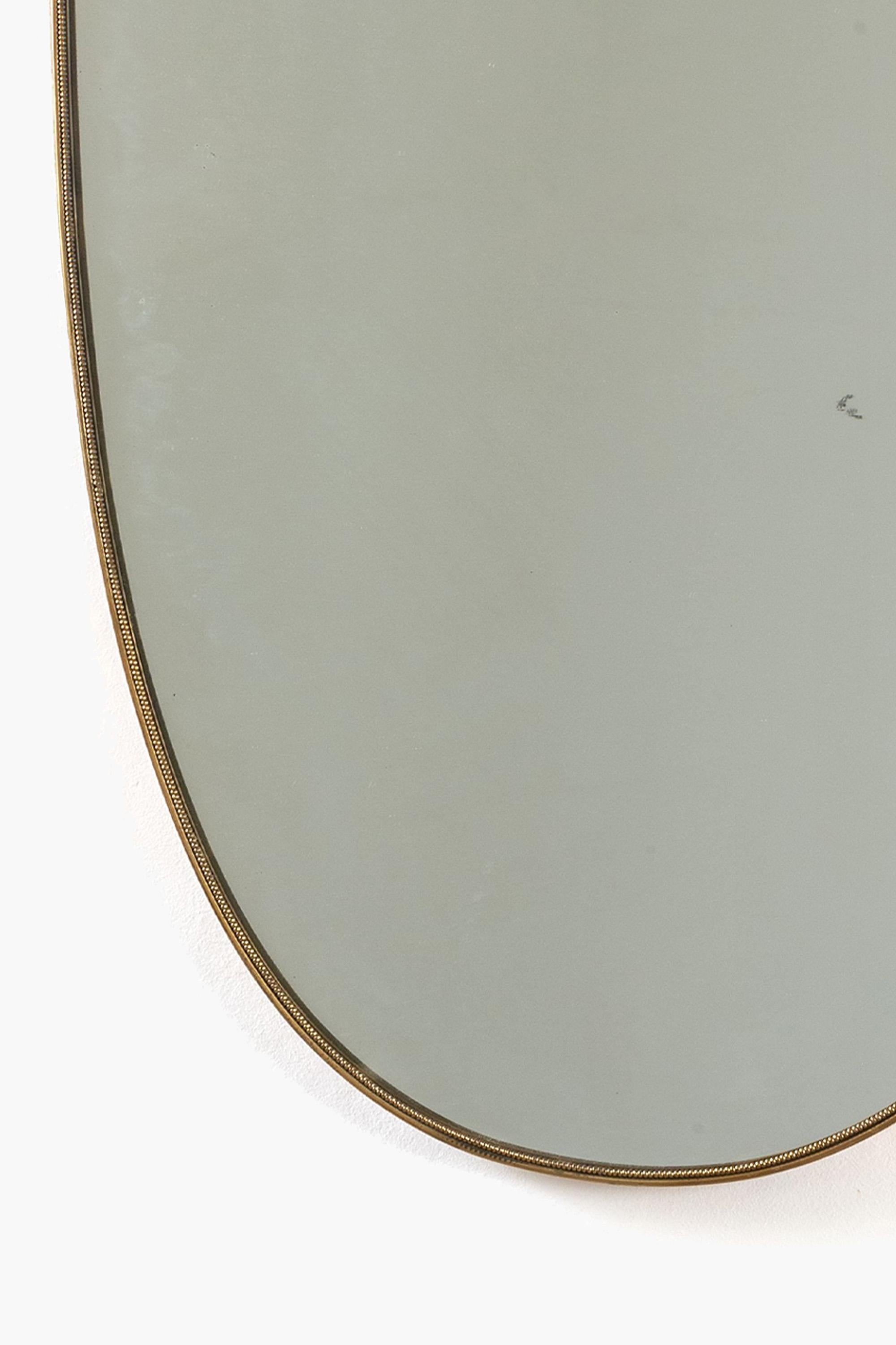Italian Brass Framed Shield Mirror in the style of Gio Ponti In Good Condition For Sale In London, GB
