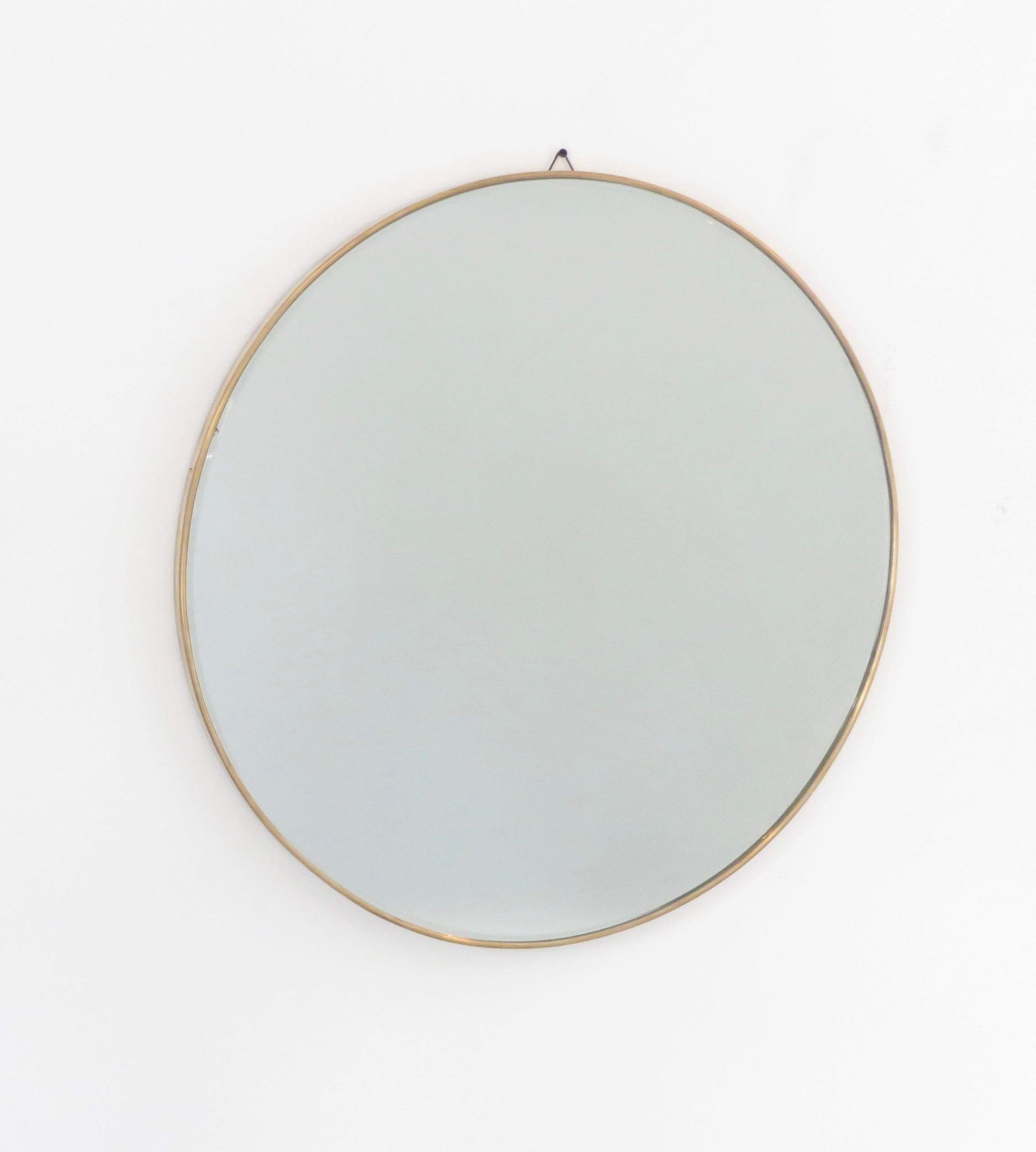 Italian Brass Framed Vintage Round Mirror with Bevel In Good Condition In Chicago, IL