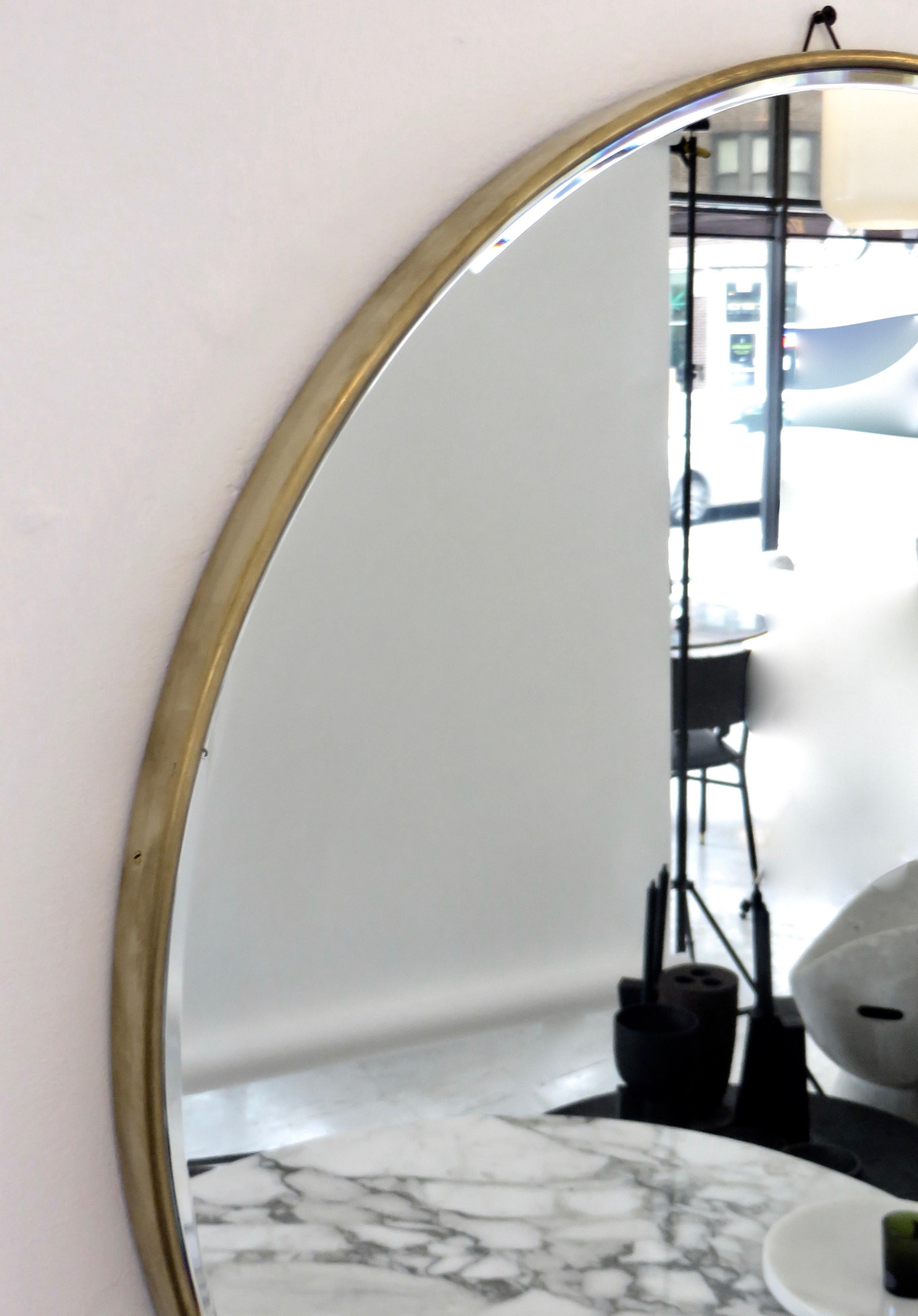 Mid-20th Century Italian Brass Framed Vintage Round Mirror with Bevel