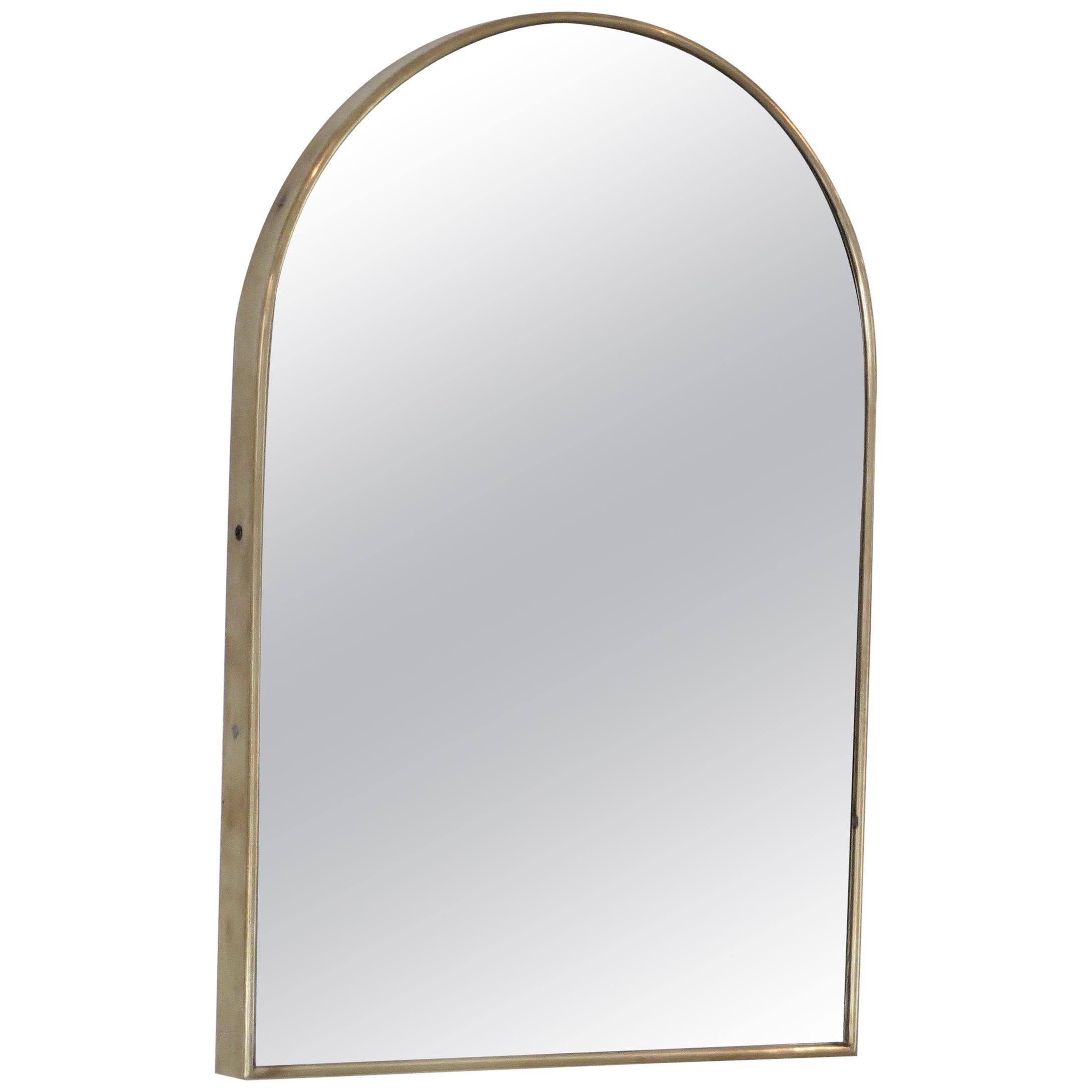 Italian Brass Framed Vintage Rounded Top Wall Mirror