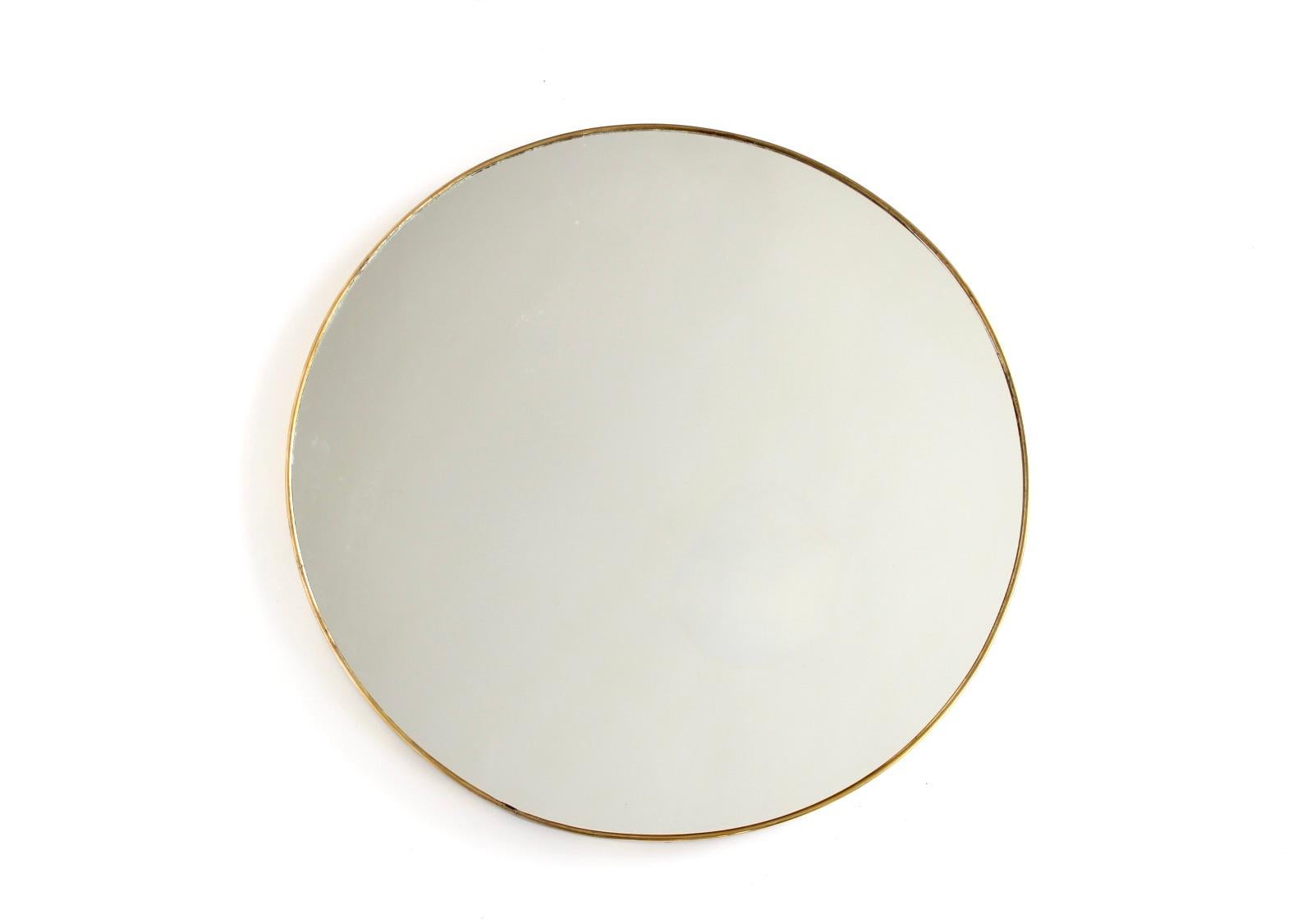 Mid-20th Century Italian Brass Framed Vintage Wall Mirror With Patina  For Sale