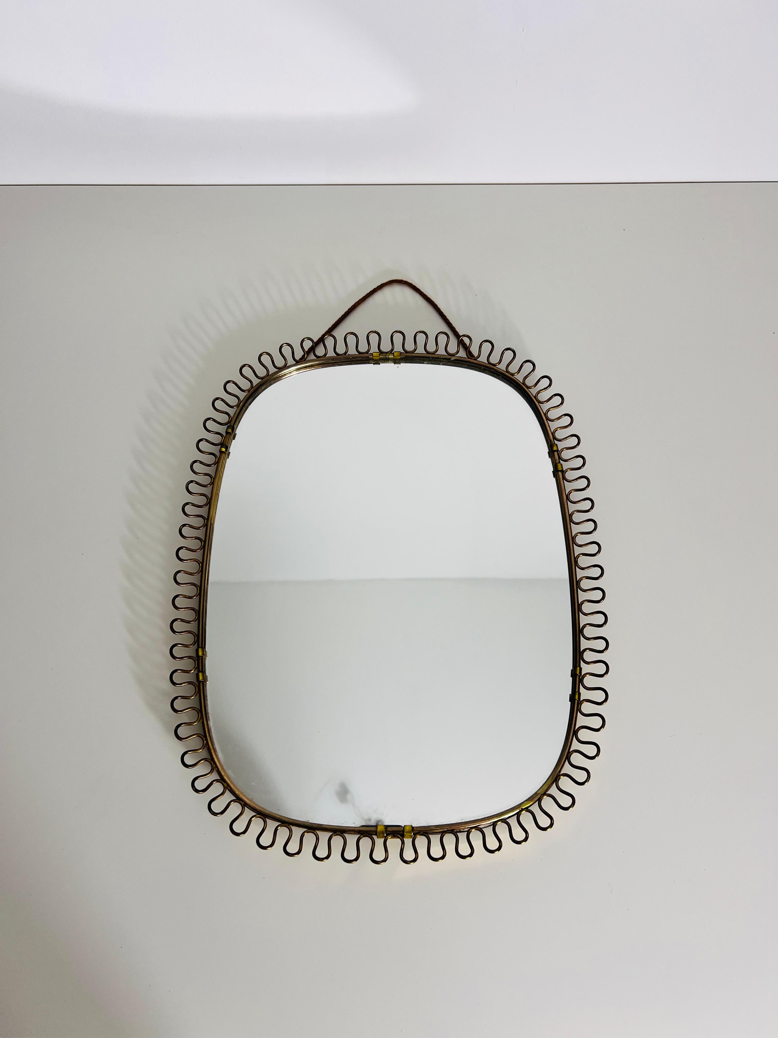 Mid-Century Modern Italian Brass Framed Wall Mirror, 1960s, Italy