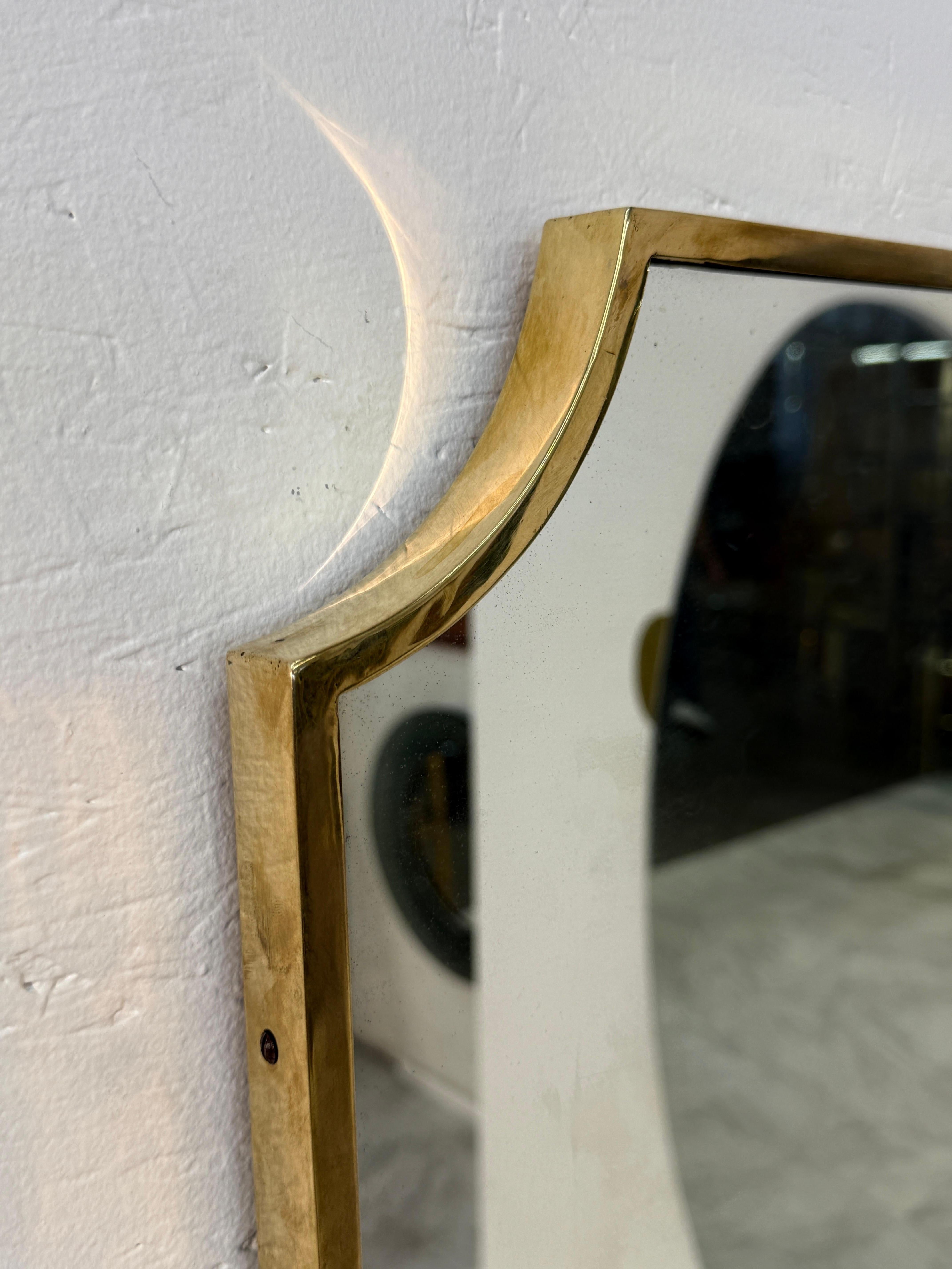 Mid-Century Modern Italian Brass Framed Wall Mirror 1970s For Sale