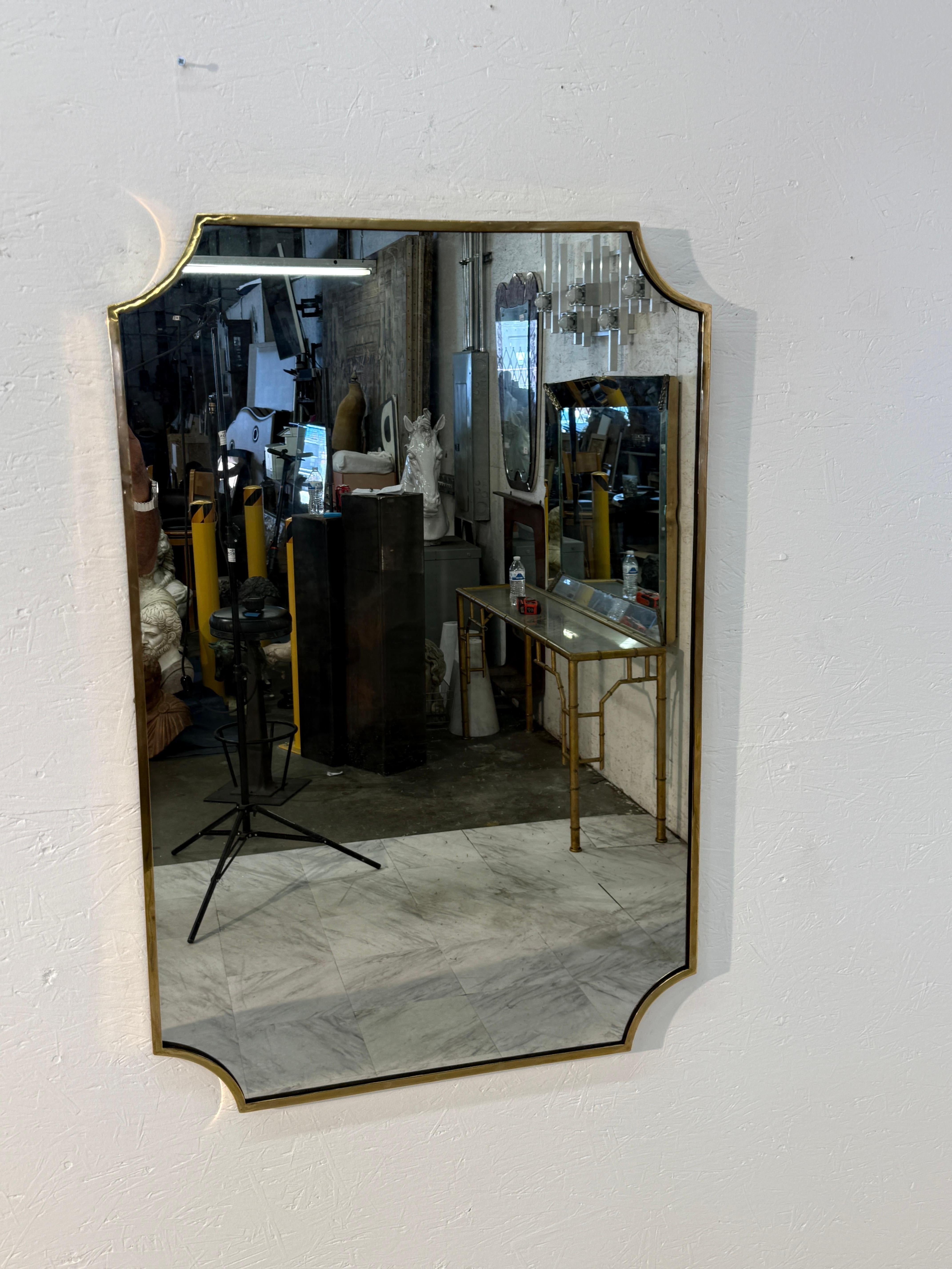 Italian Brass Framed Wall Mirror 1970s For Sale 1